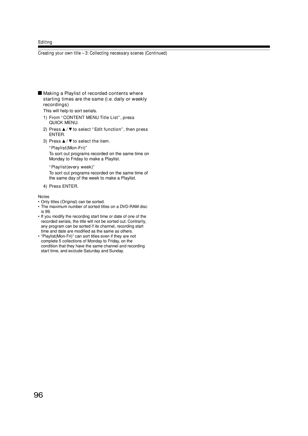 Toshiba RD-XS54SU owner manual This will help to sort serials, From Content Menu Title List, press, Playlistevery week 