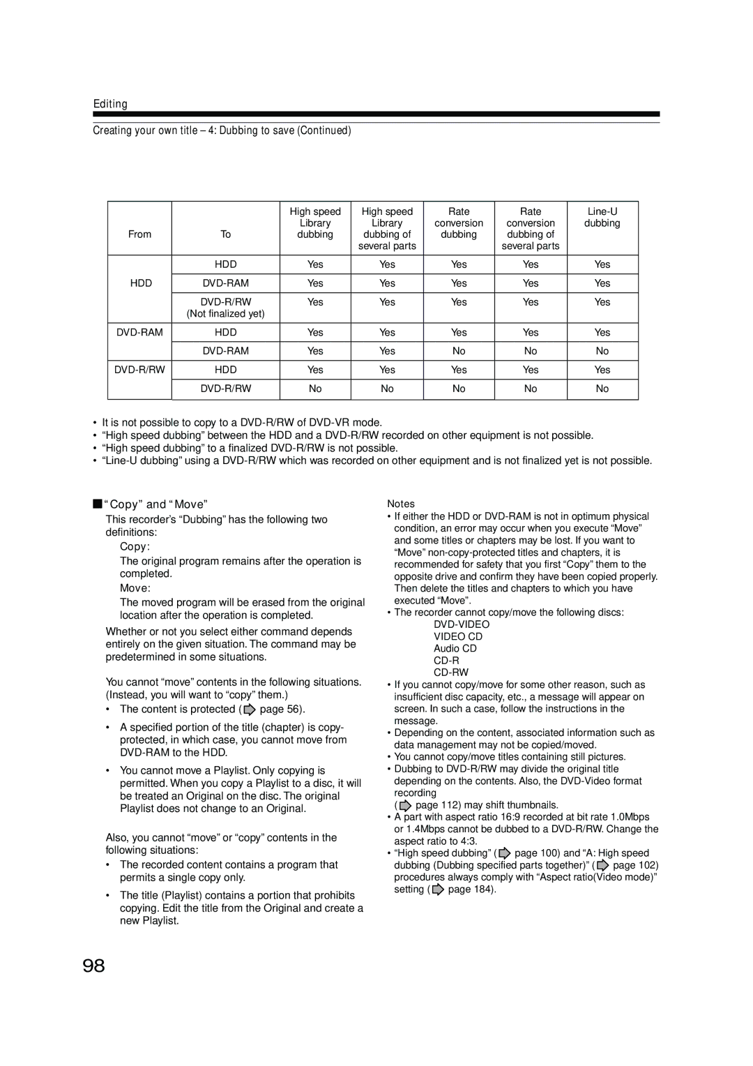 Toshiba RD-XS54SU owner manual Editing Creating your own title 4 Dubbing to save, Copy and Move 