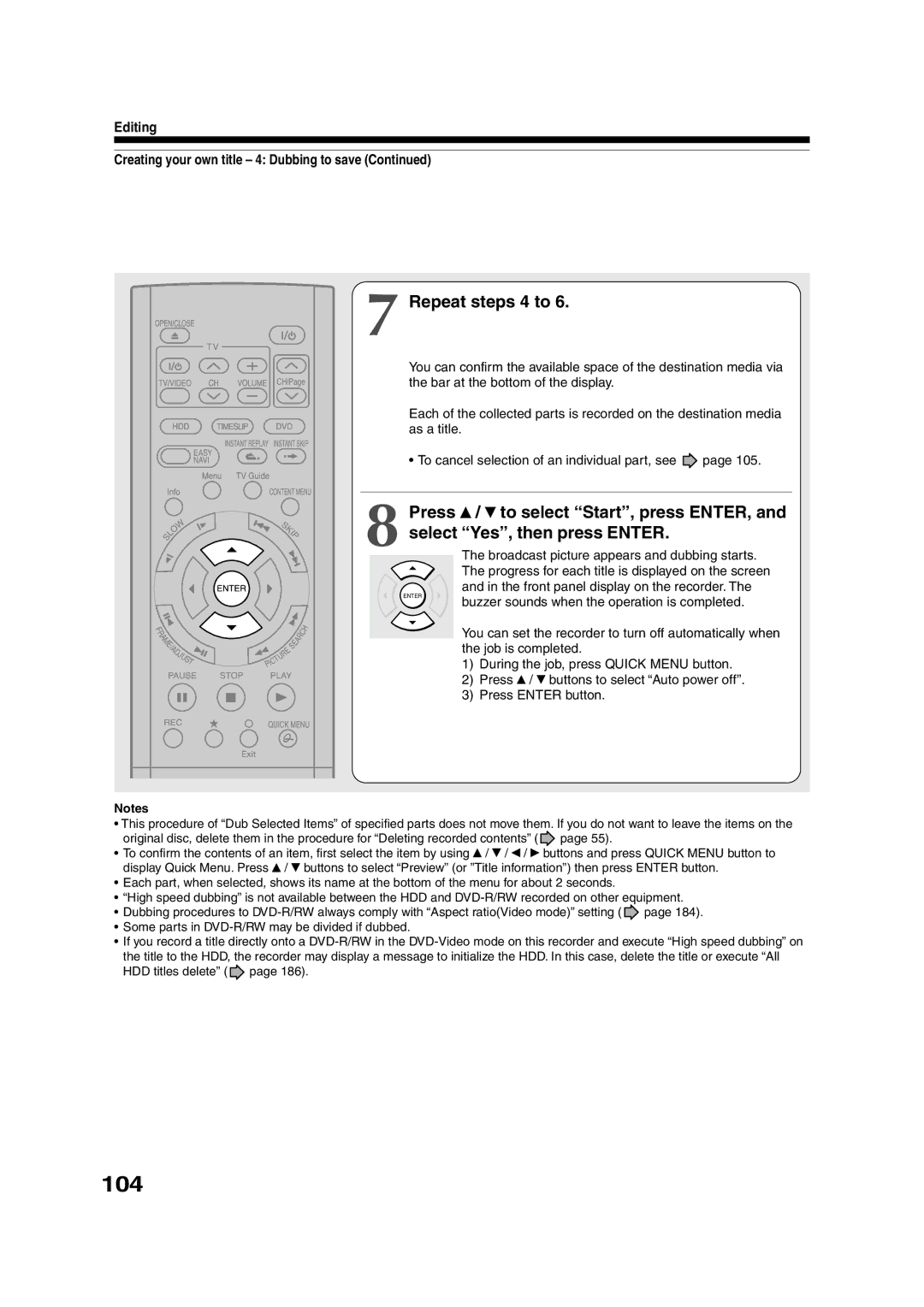 Toshiba RD-XS55KU owner manual 104, Repeat steps 4 to 