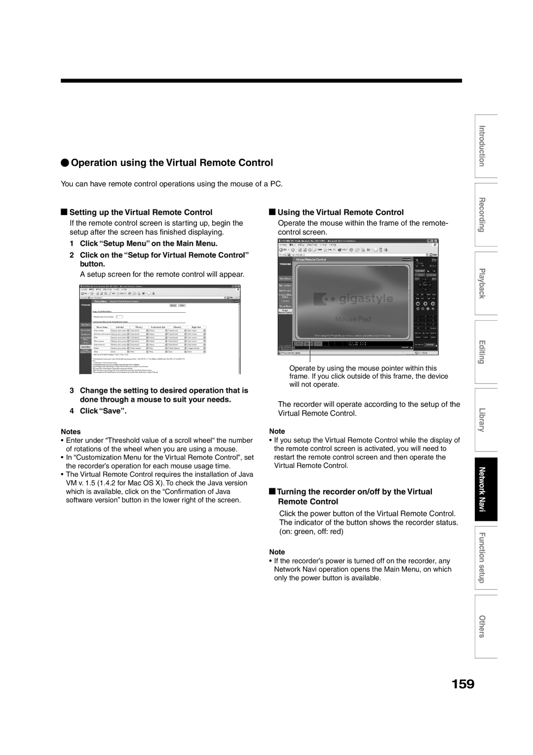 Toshiba RD-XS55KU owner manual 159, Operation using the Virtual Remote Control, Setting up the Virtual Remote Control 