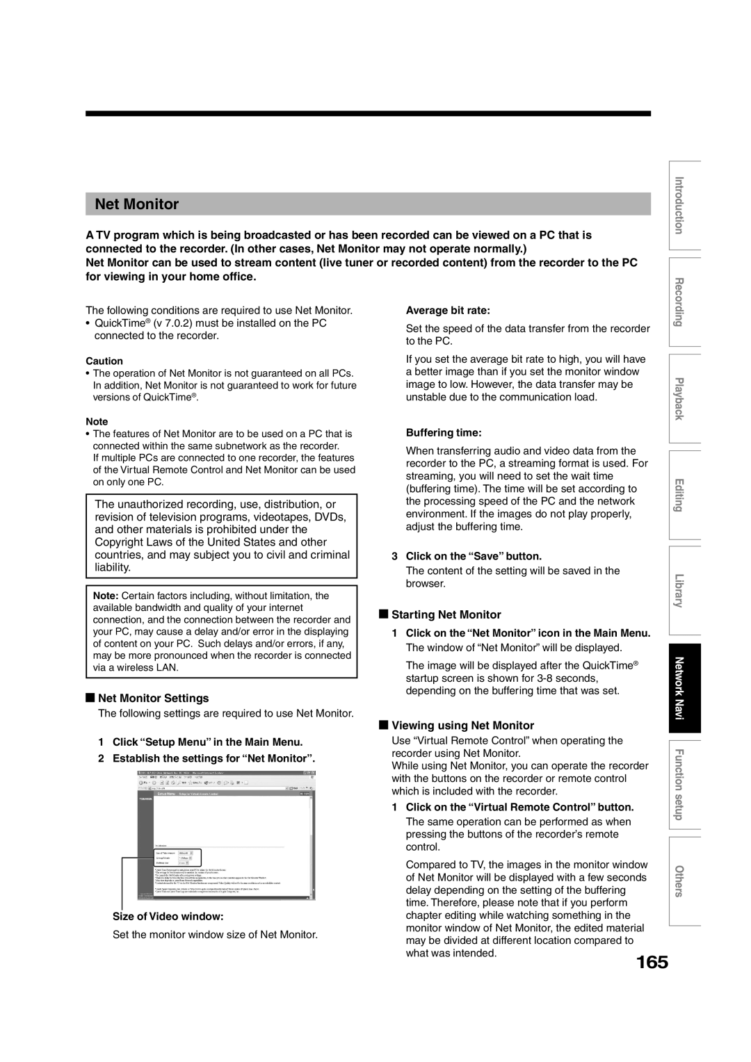 Toshiba RD-XS55KU owner manual 165, Starting Net Monitor, Viewing using Net Monitor 