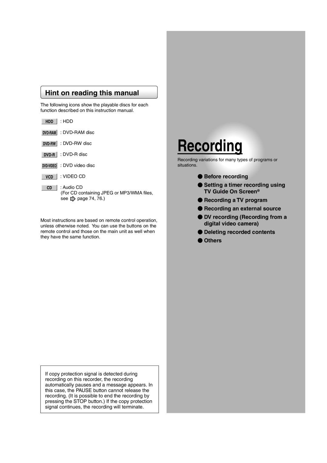 Toshiba RD-XS55KU owner manual Recording 