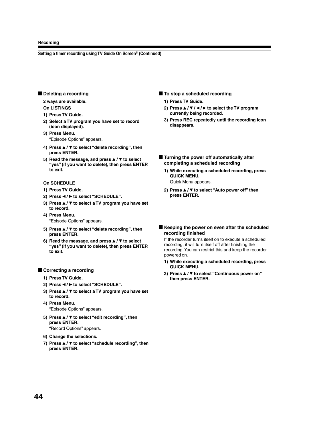 Toshiba RD-XS55KU owner manual To stop a scheduled recording, Correcting a recording 