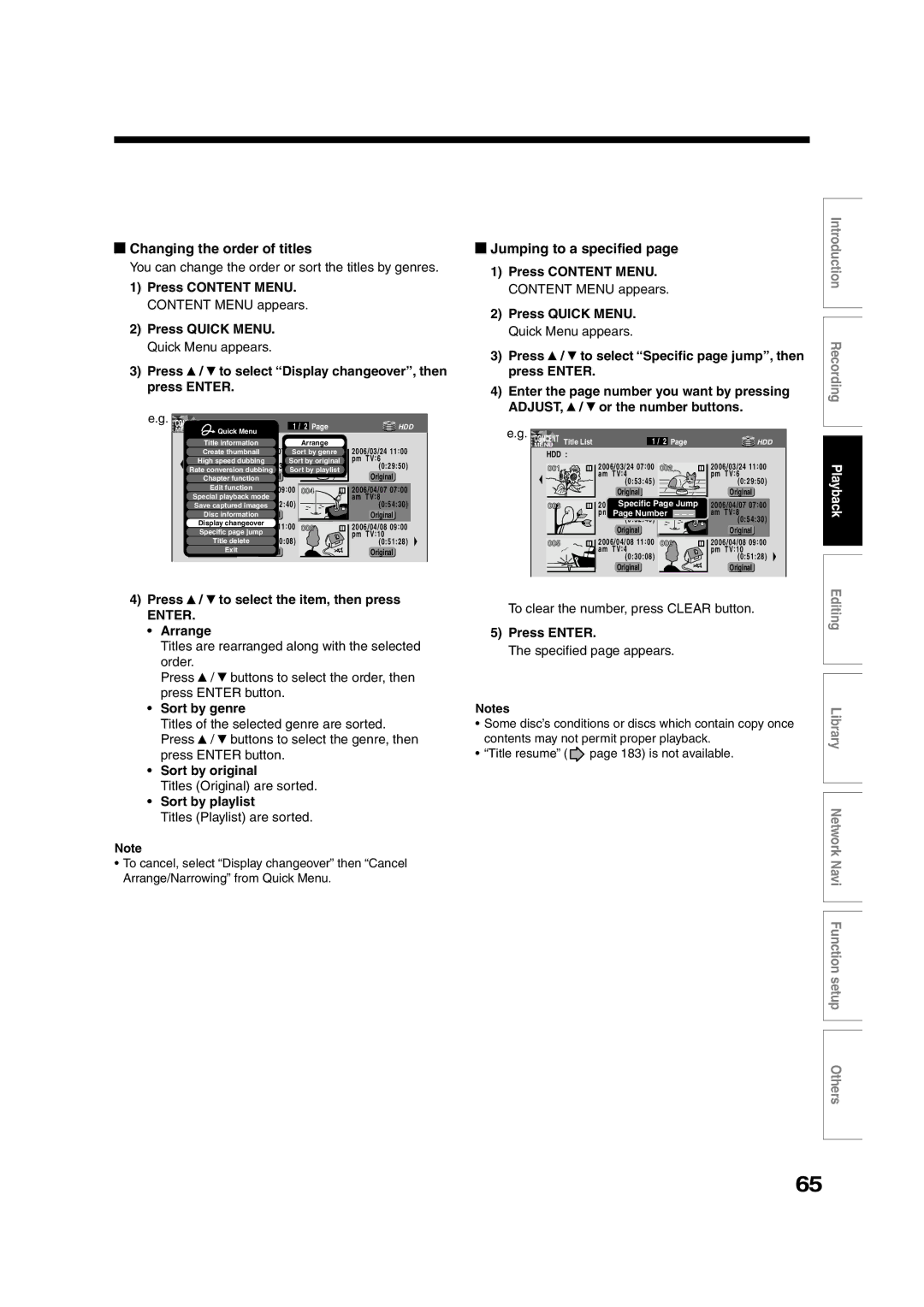 Toshiba RD-XS55KU owner manual Changing the order of titles, Jumping to a specified 