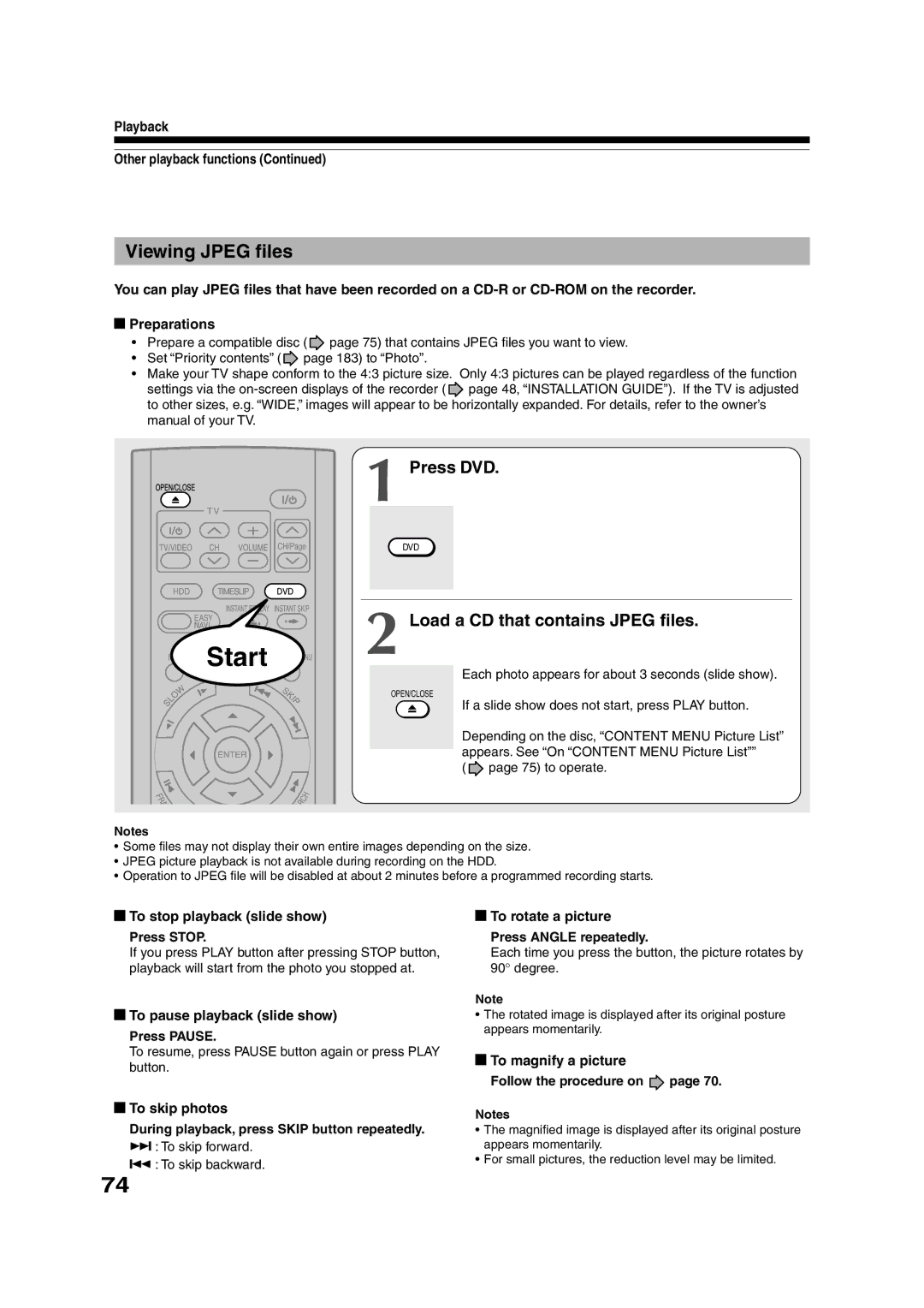 Toshiba RD-XS55KU owner manual Viewing Jpeg files, Load a CD that contains Jpeg files 