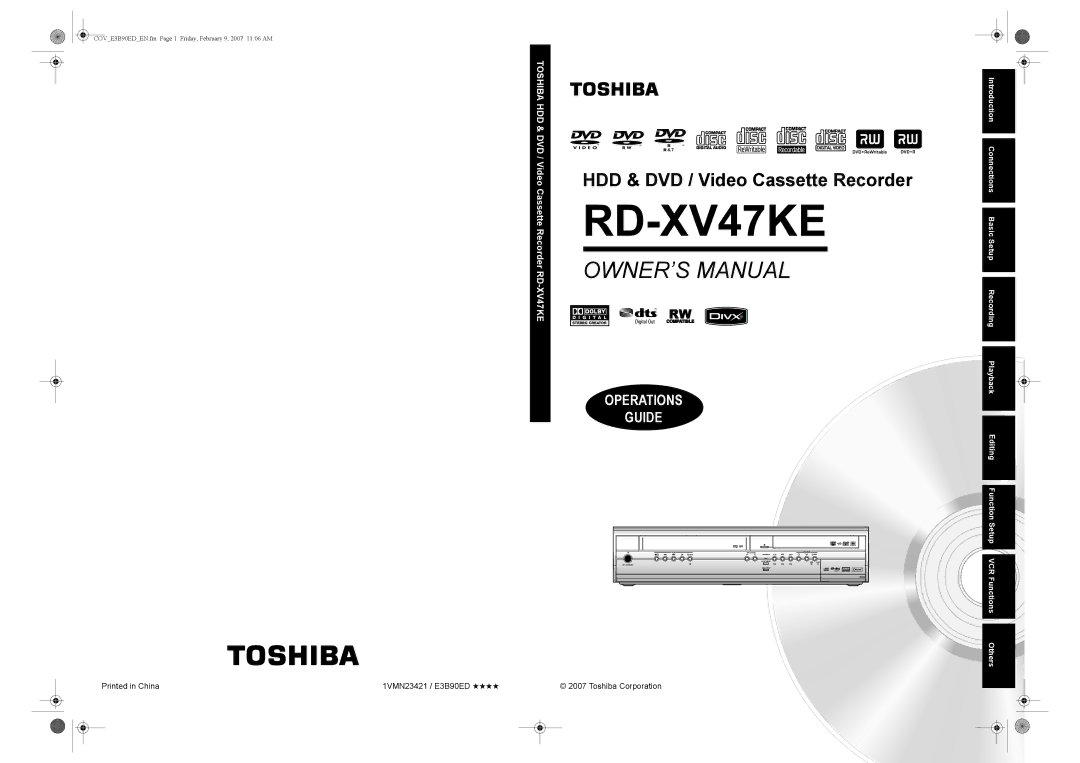 Toshiba RD-XV47KE manual Recording, Playback, Toshiba Corporation 