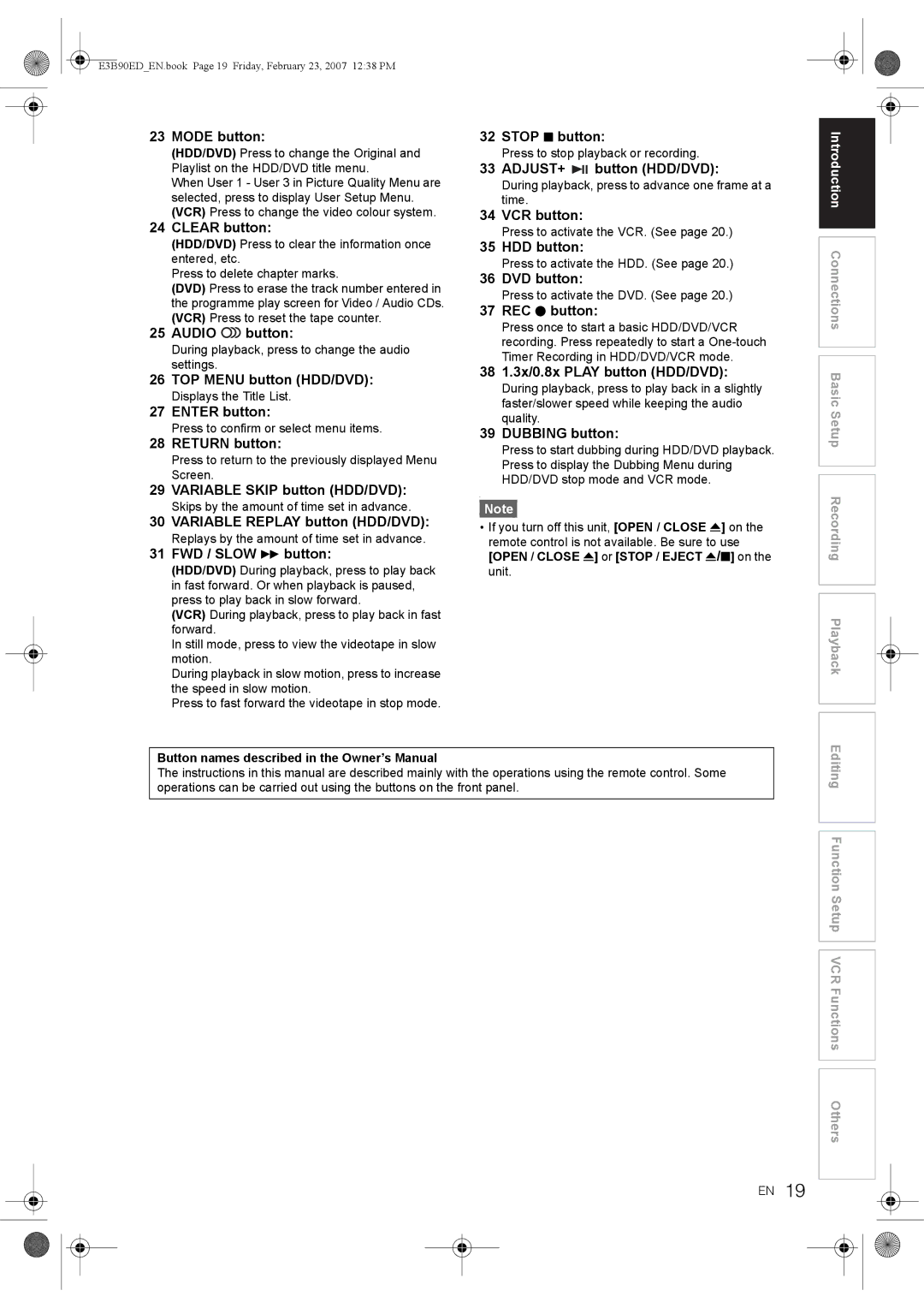 Toshiba RD-XV47KE manual During playback, press to change the audio settings, Displays the Title List 