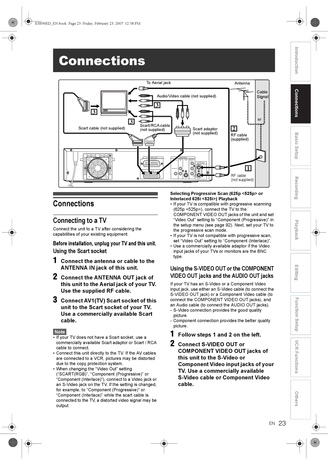 Toshiba RD-XV47KE manual Connecting to a TV, Connections Basic Setup 