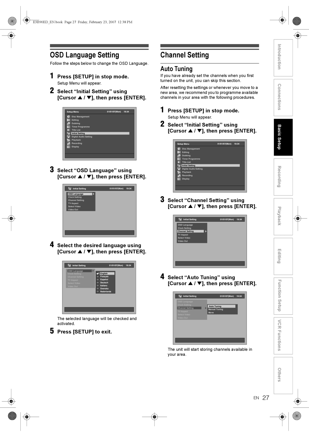 Toshiba RD-XV47KE manual OSD Language Setting 