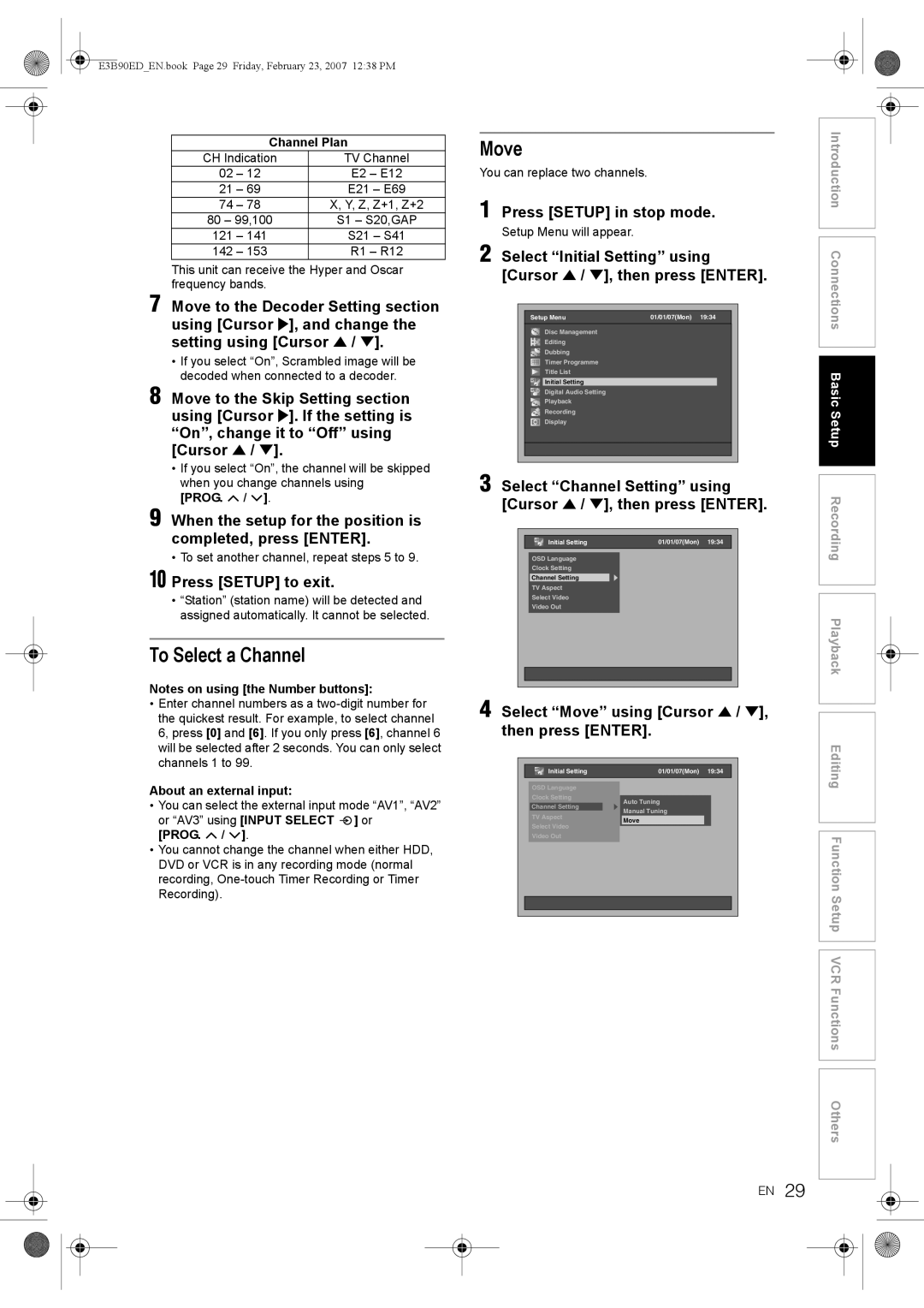 Toshiba RD-XV47KE manual To Select a Channel, When the setup for the position is completed, press Enter 