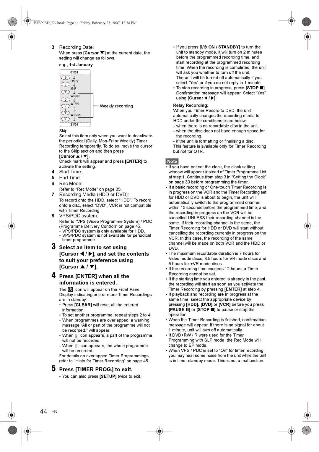 Toshiba RD-XV47KE manual 44 EN, Press Timer PROG. to exit 