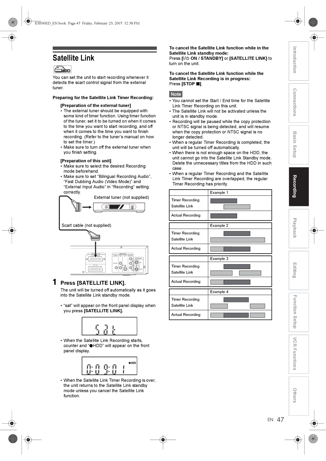 Toshiba RD-XV47KE manual Press Satellite Link, Preparation of this unit 