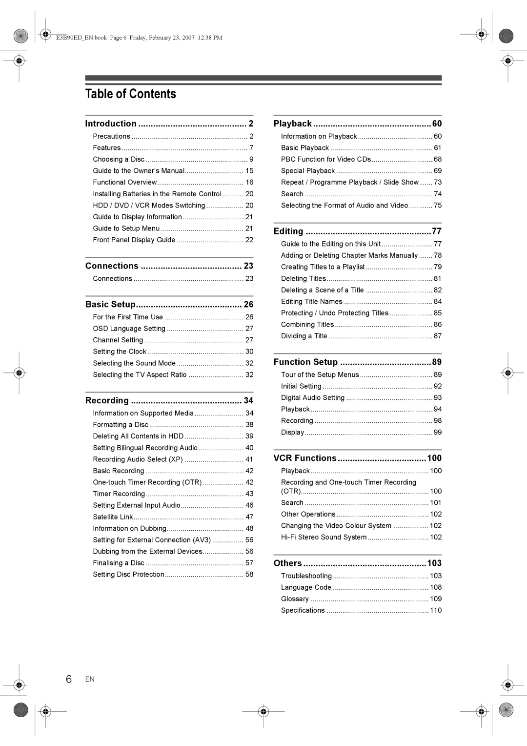 Toshiba RD-XV47KE manual Table of Contents 