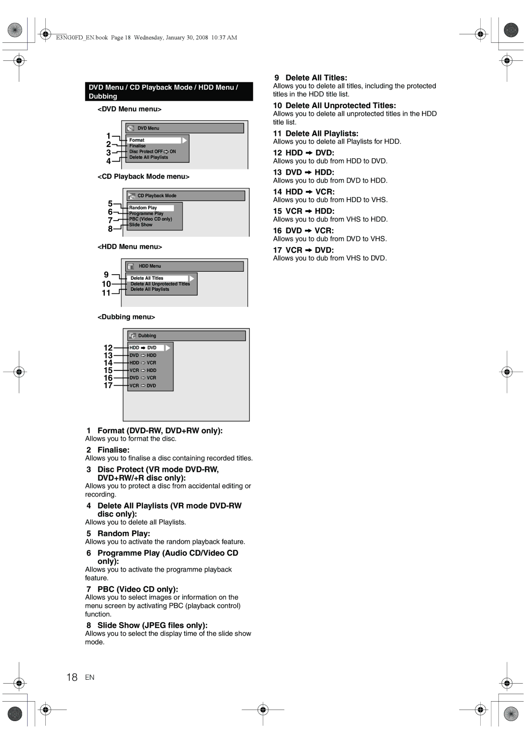 Toshiba RD-XV48DTKF owner manual 18 EN 