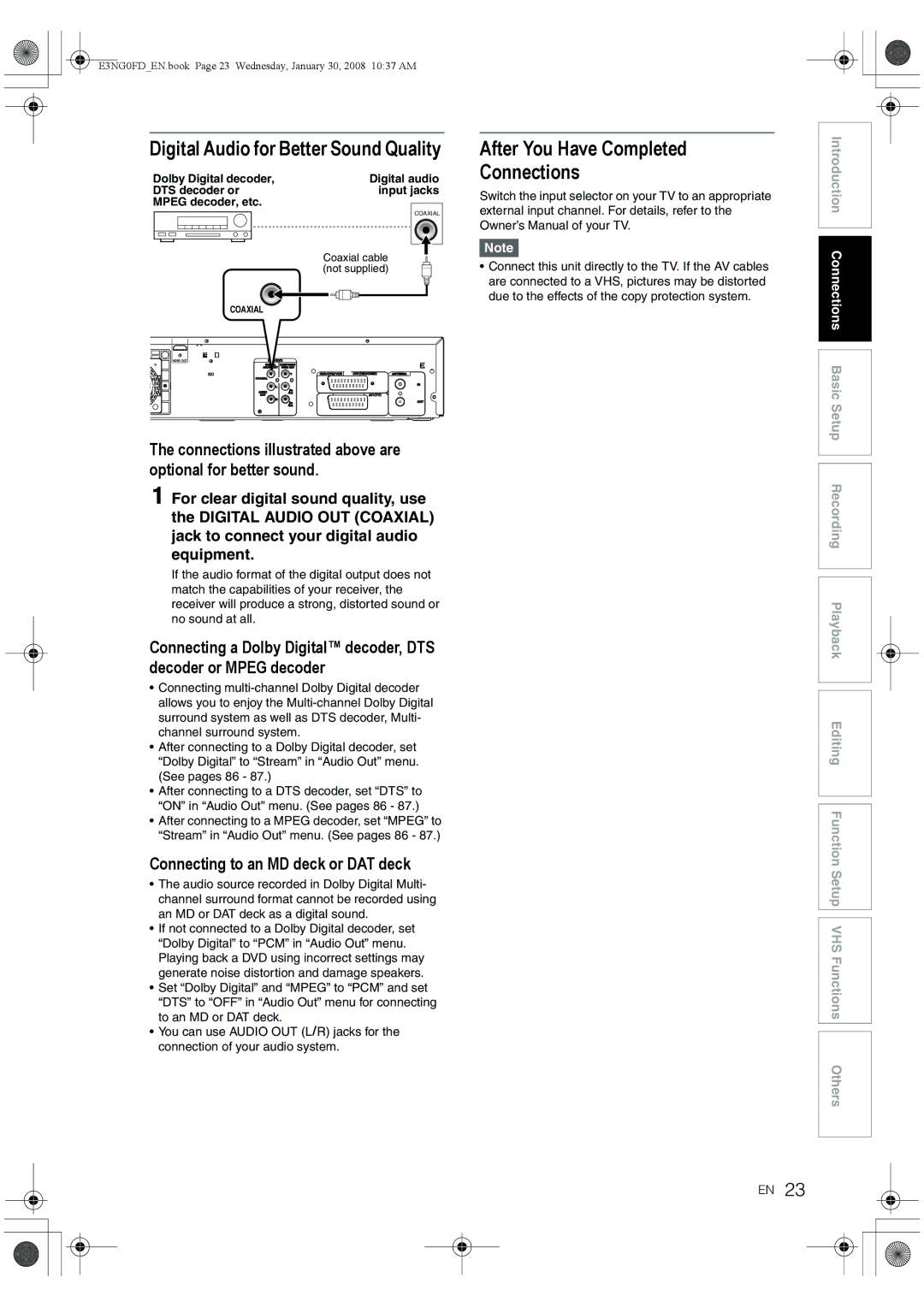 Toshiba RD-XV48DTKF owner manual Digital Audio for Better Sound Quality, After You Have Completed Connections 