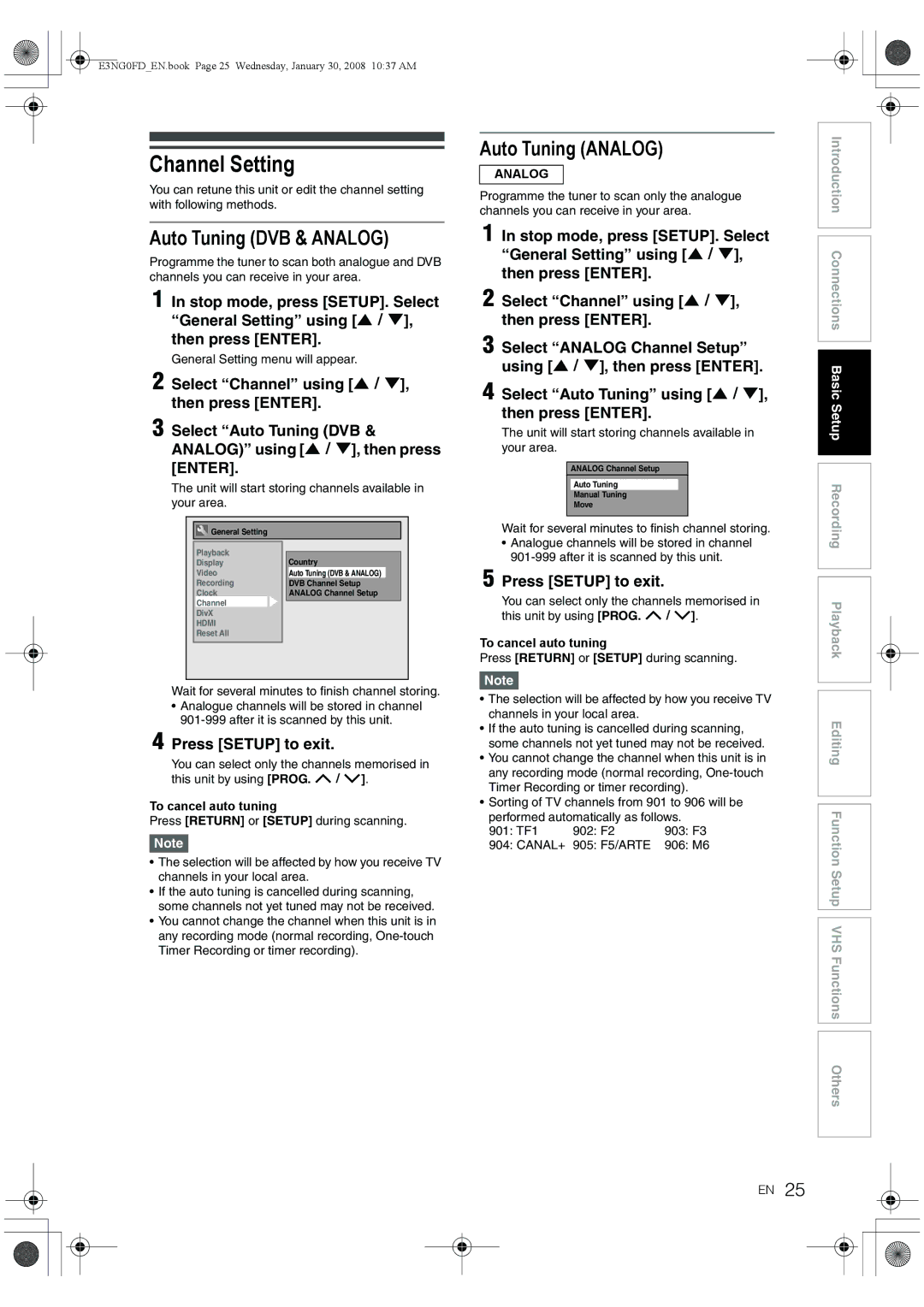 Toshiba RD-XV48DTKF owner manual Channel Setting, Auto Tuning DVB & Analog 