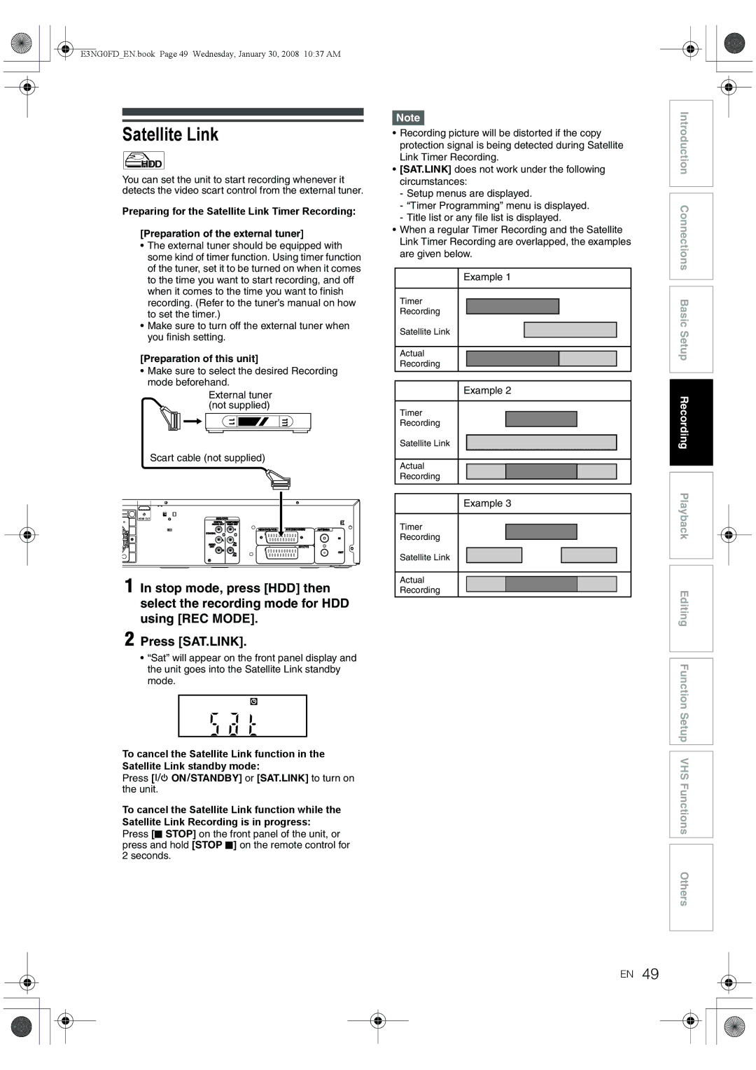 Toshiba RD-XV48DTKF owner manual Satellite Link, Preparation of this unit, Are given below Example 