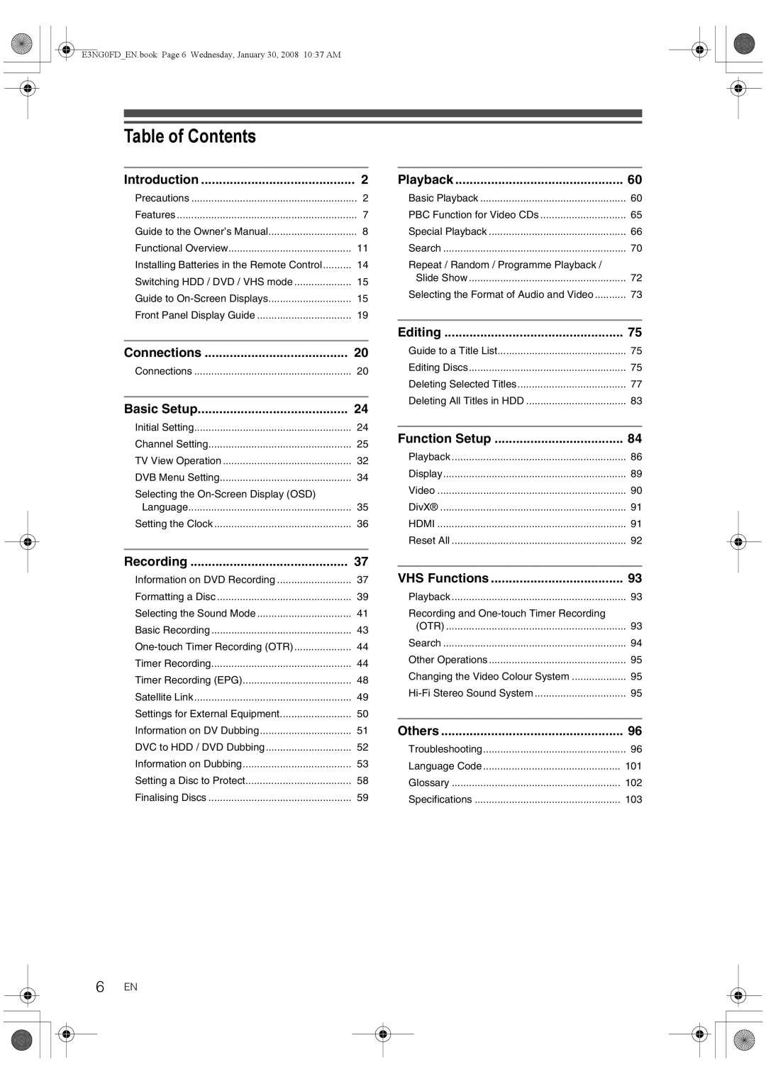 Toshiba RD-XV48DTKF owner manual Table of Contents 