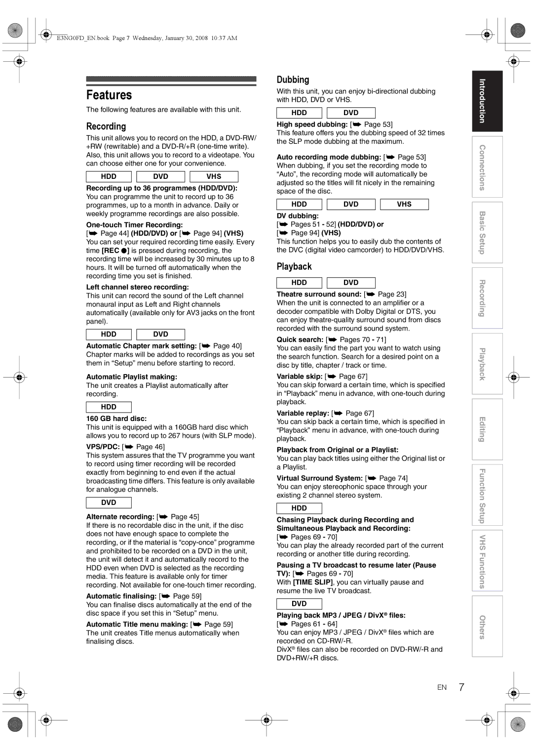 Toshiba RD-XV48DTKF owner manual Features, Recording, Dubbing, Playback 