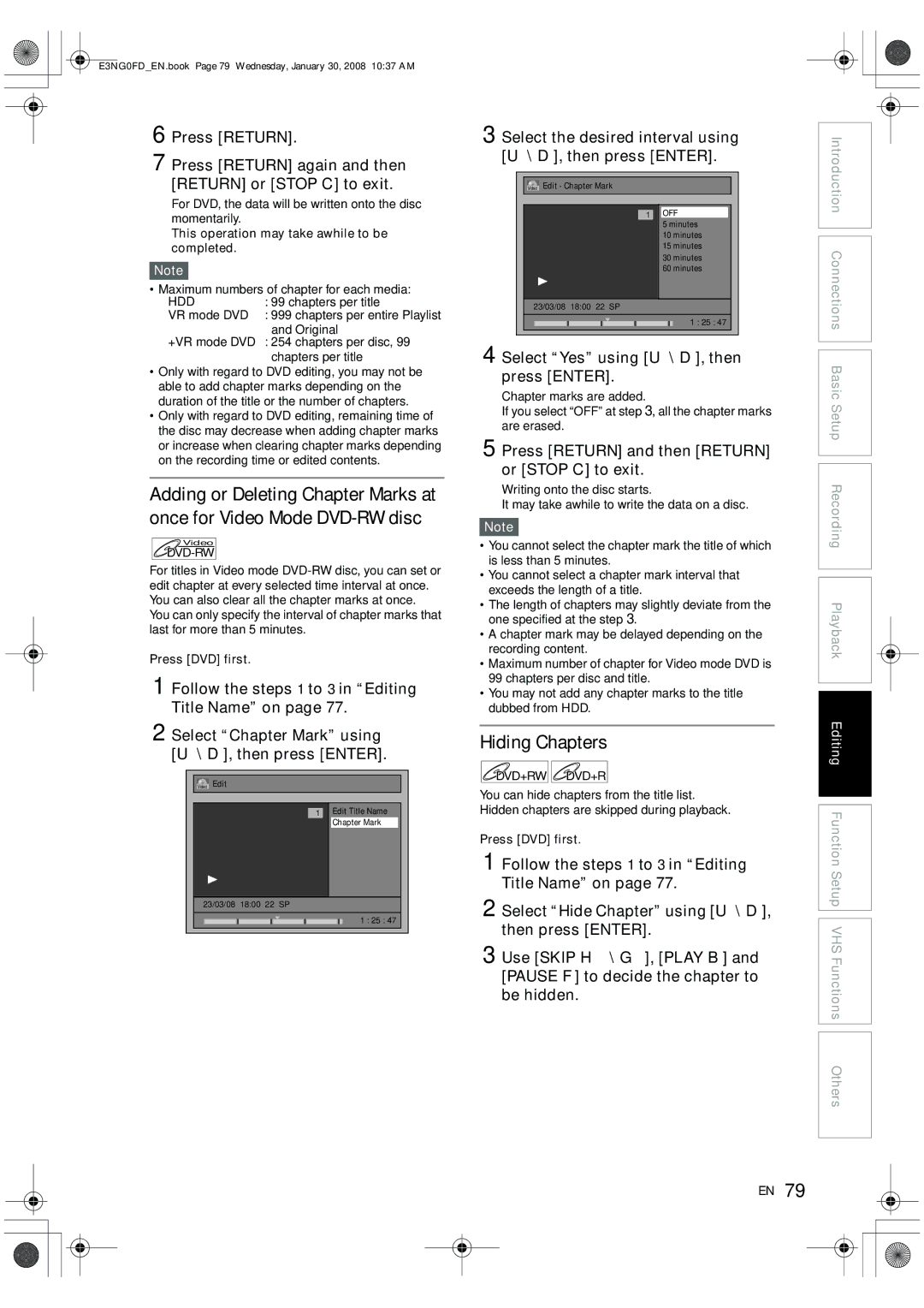 Toshiba RD-XV48DTKF owner manual Hiding Chapters, Press Return again and then Return or Stop C to exit, Press DVD first 