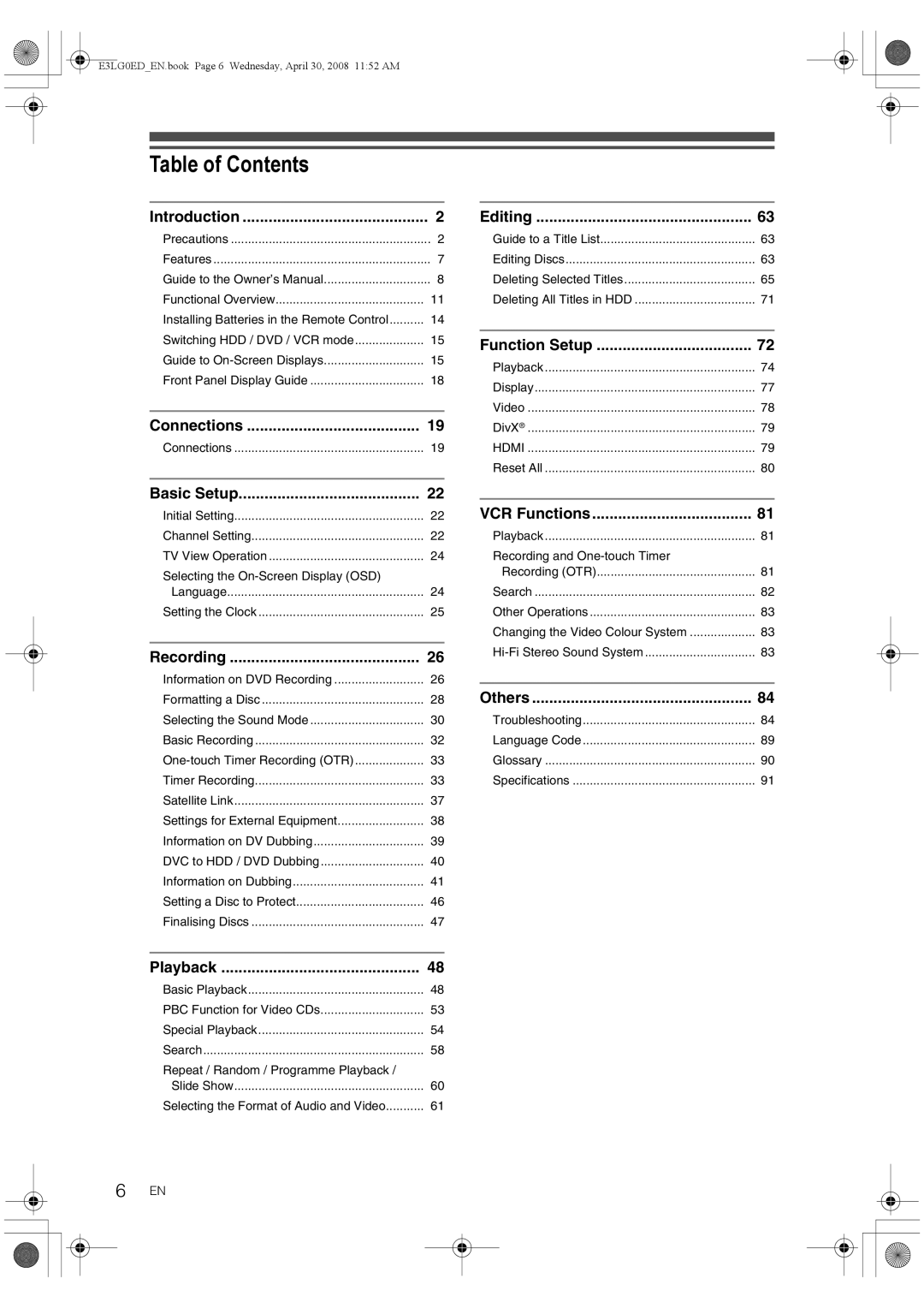 Toshiba RD-XV48KE owner manual Table of Contents 