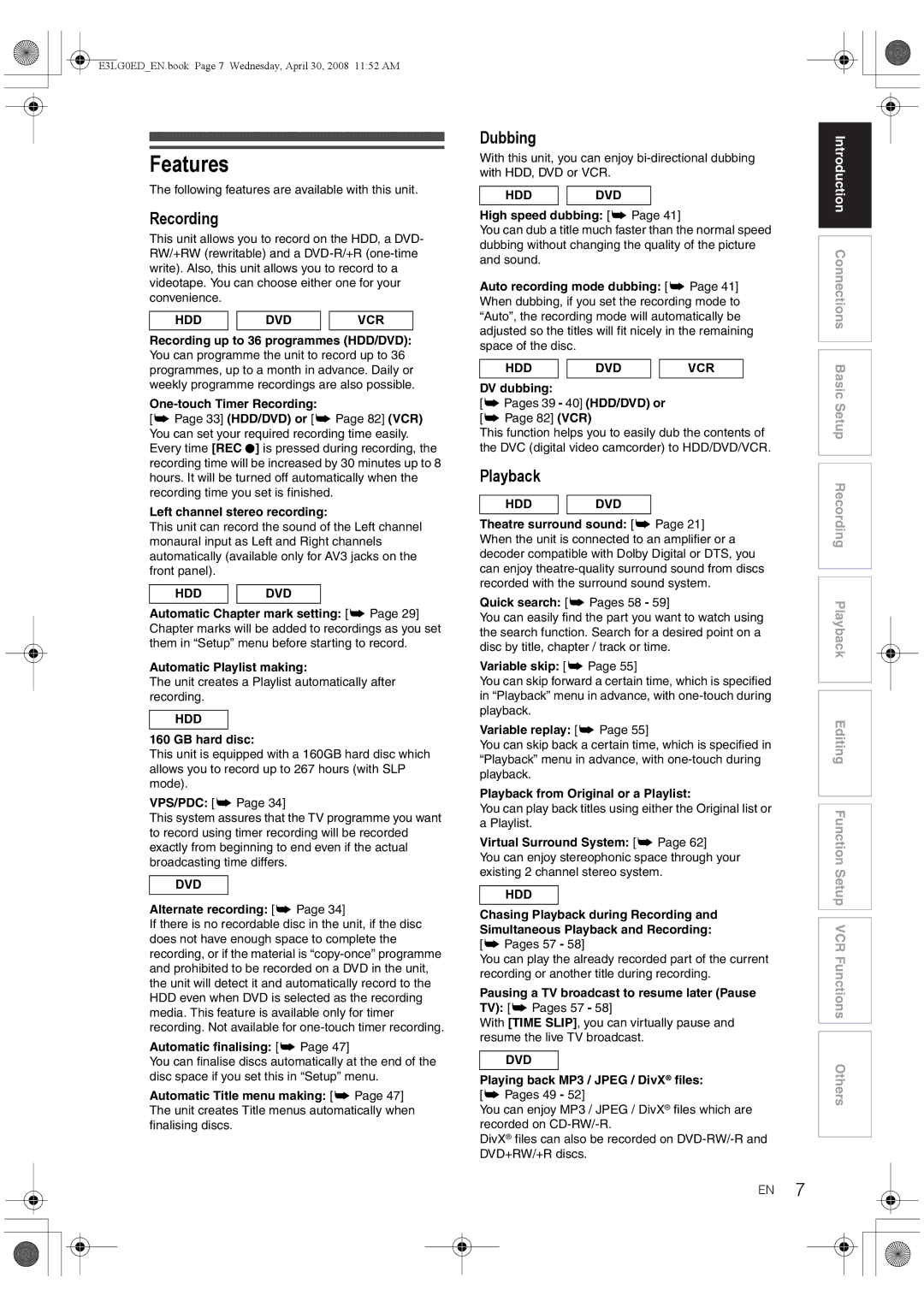 Toshiba RD-XV48KE owner manual Features, Recording, Dubbing, Playback 