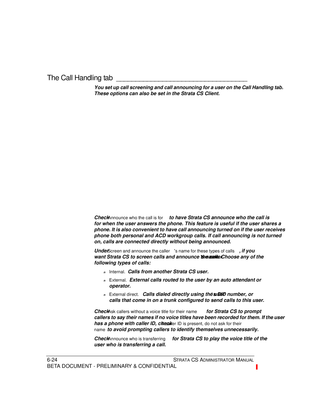 Toshiba Release 4.0 manual Call Handling tab 