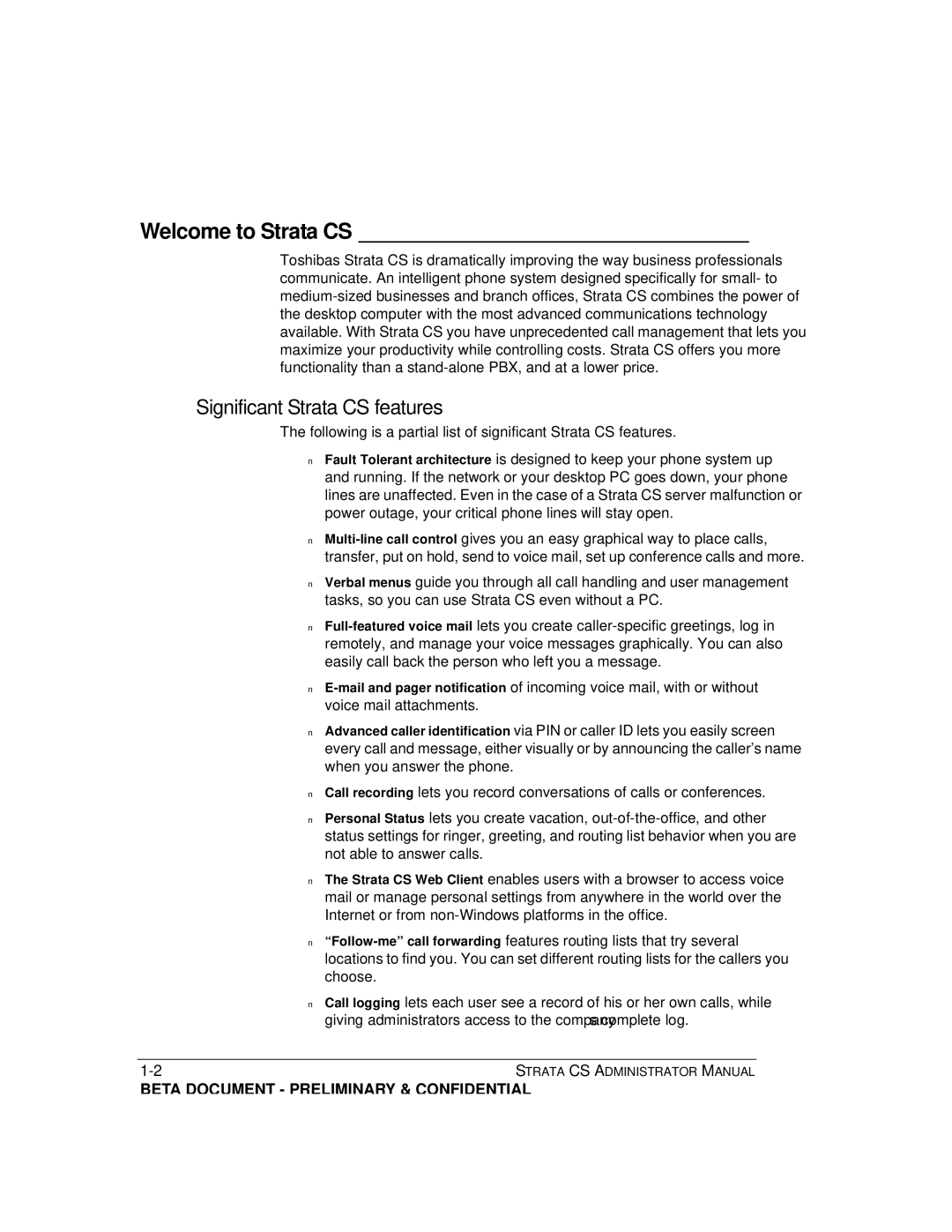 Toshiba Release 4.0 manual Welcome to Strata CS, Significant Strata CS features 