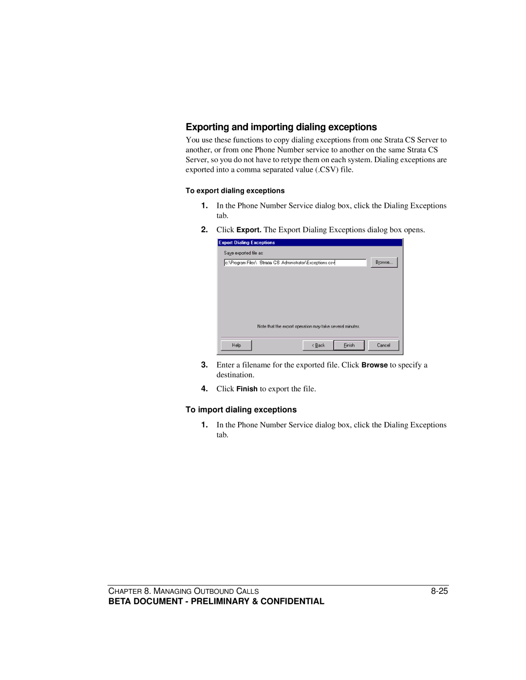 Toshiba Release 4.0 manual Exporting and importing dialing exceptions, To import dialing exceptions 