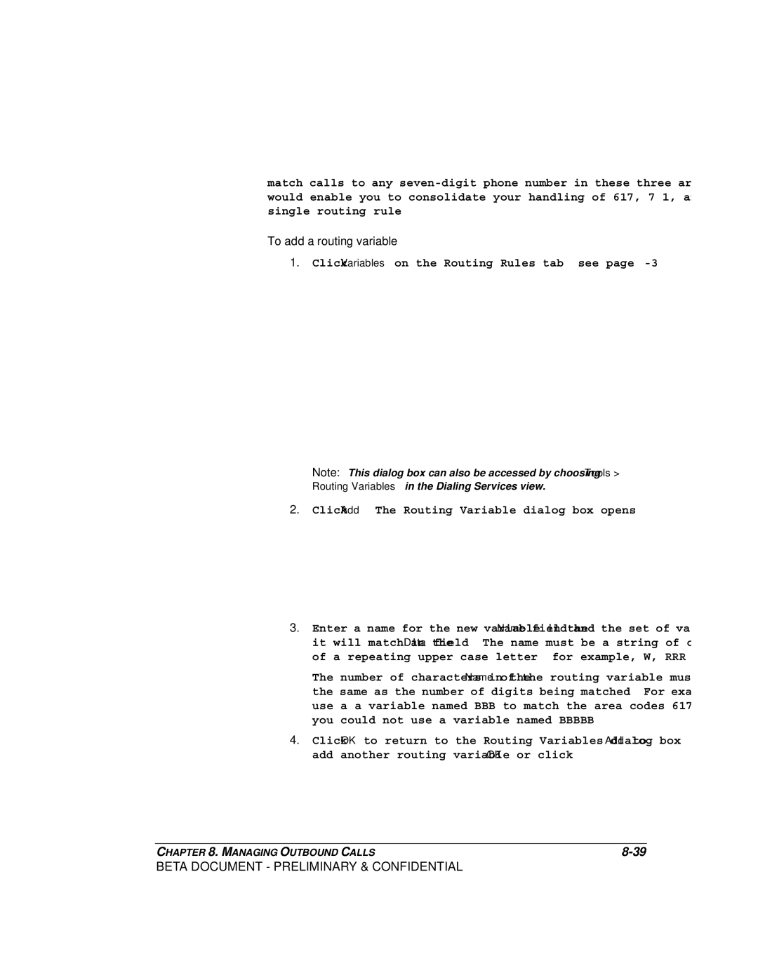 Toshiba Release 4.0 manual To add a routing variable, Click Variables on the Routing Rules tab see 