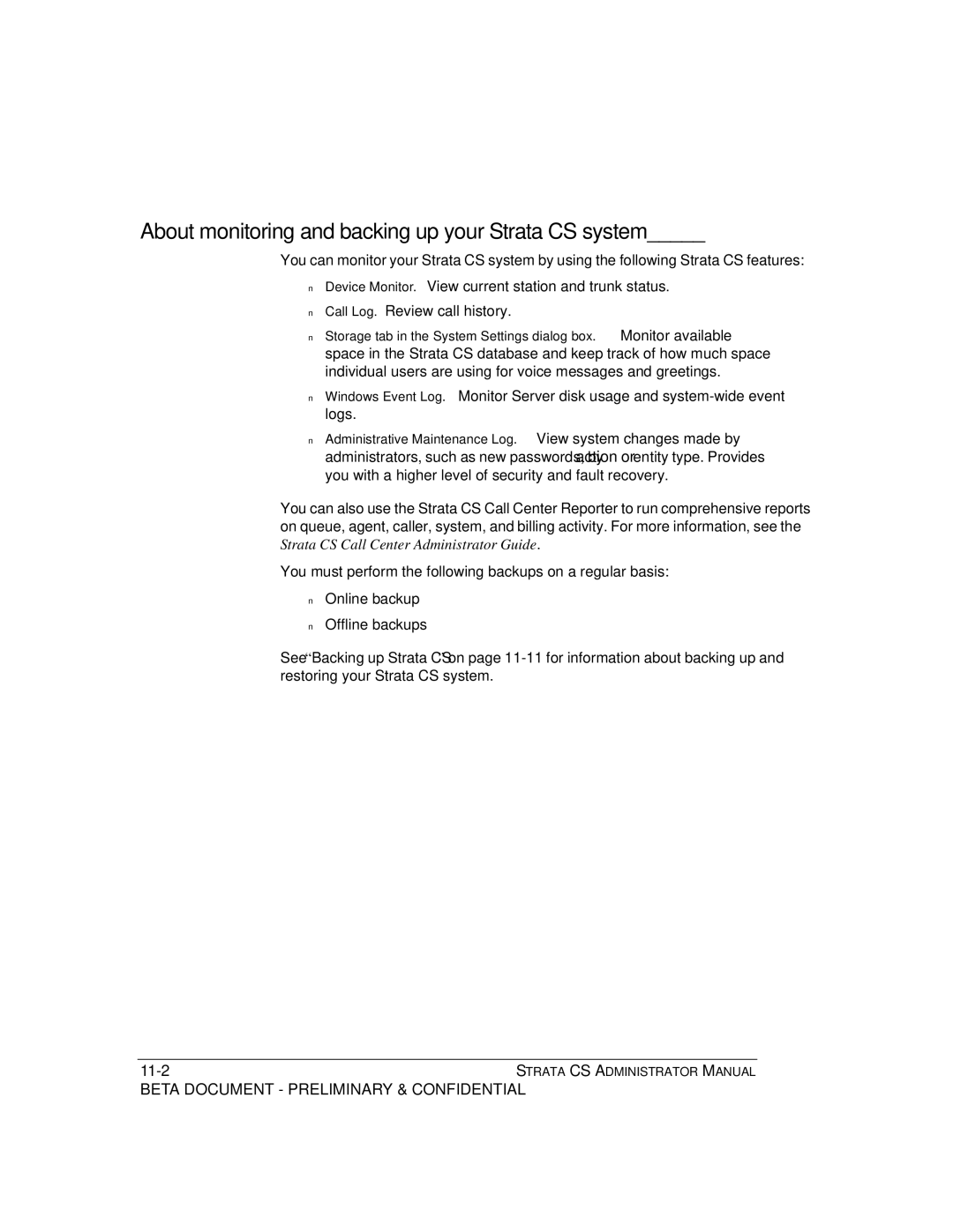 Toshiba Release 4.0 manual About monitoring and backing up your Strata CS system 