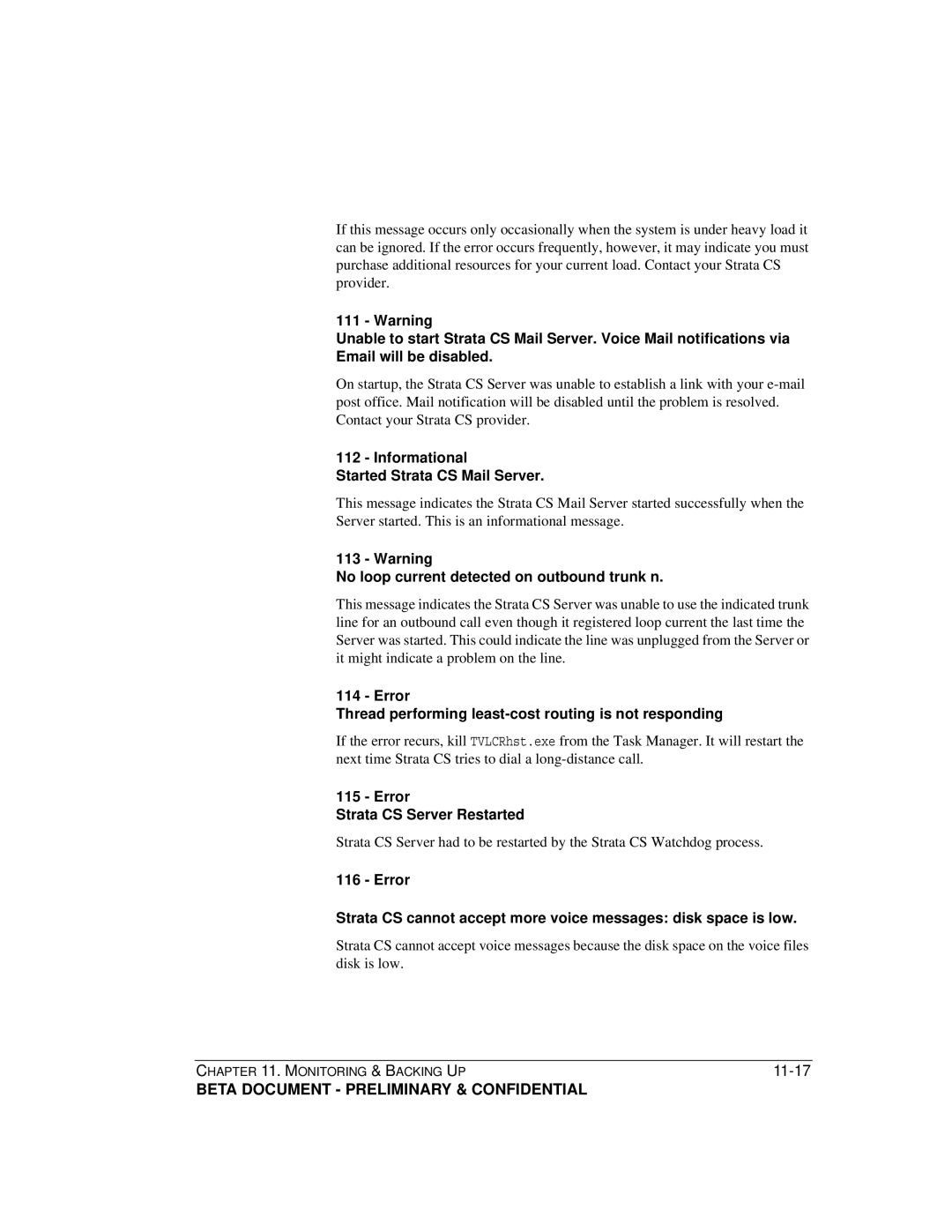 Toshiba Release 4.0 manual Informational Started Strata CS Mail Server, No loop current detected on outbound trunk n 