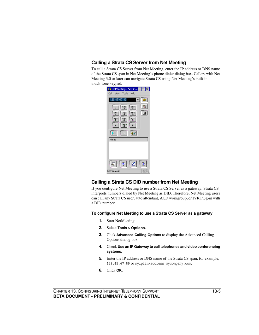 Toshiba Release 4.0 manual Calling a Strata CS Server from Net Meeting, Calling a Strata CS did number from Net Meeting 