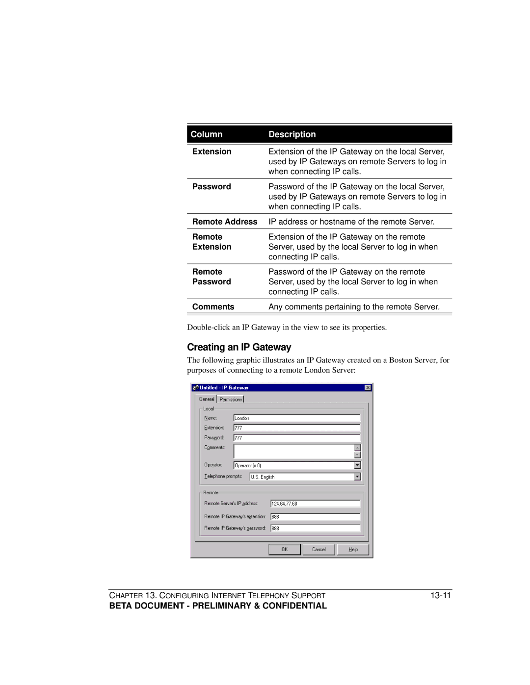 Toshiba Release 4.0 manual Creating an IP Gateway, Password, Remote Address 