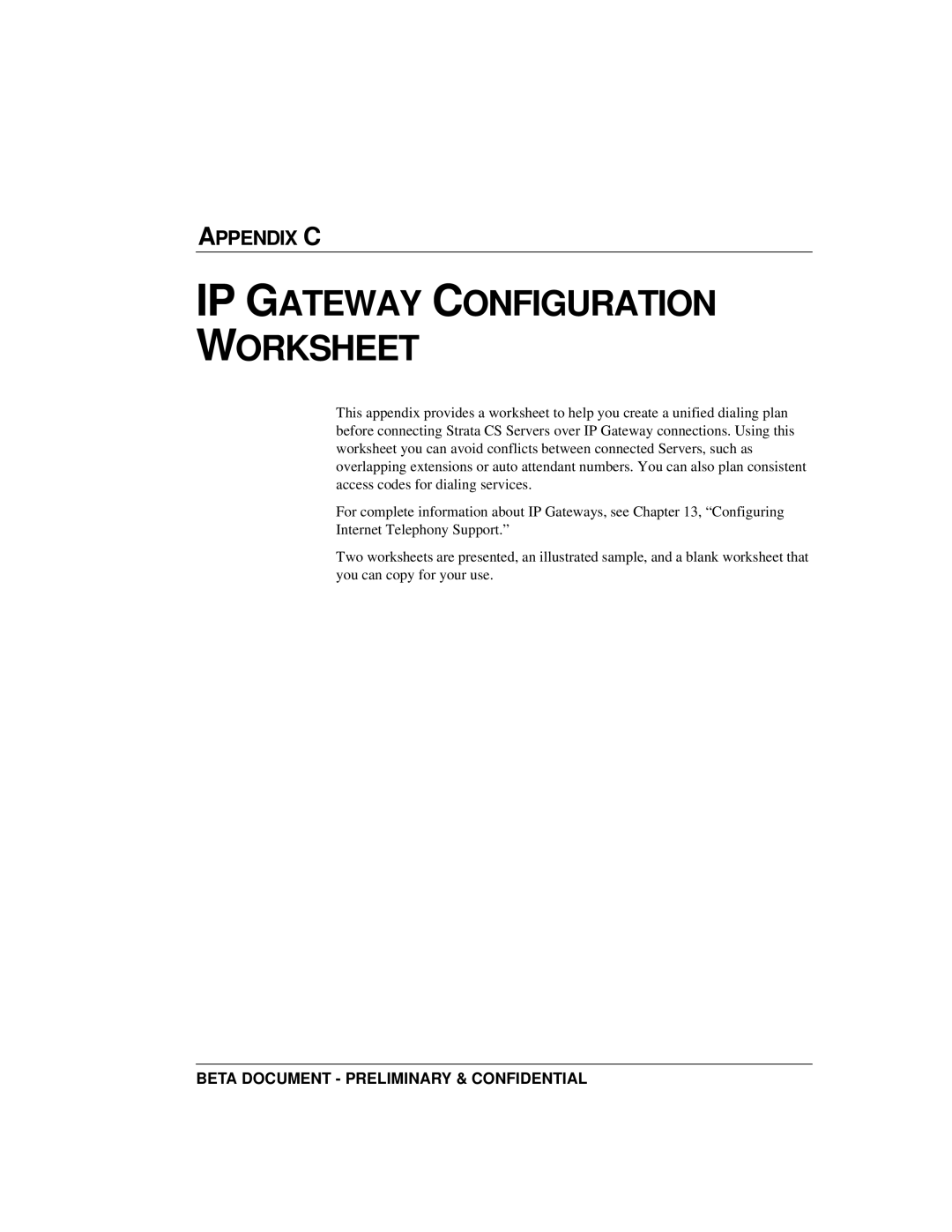 Toshiba Release 4.0 manual IP Gateway Configuration Worksheet 