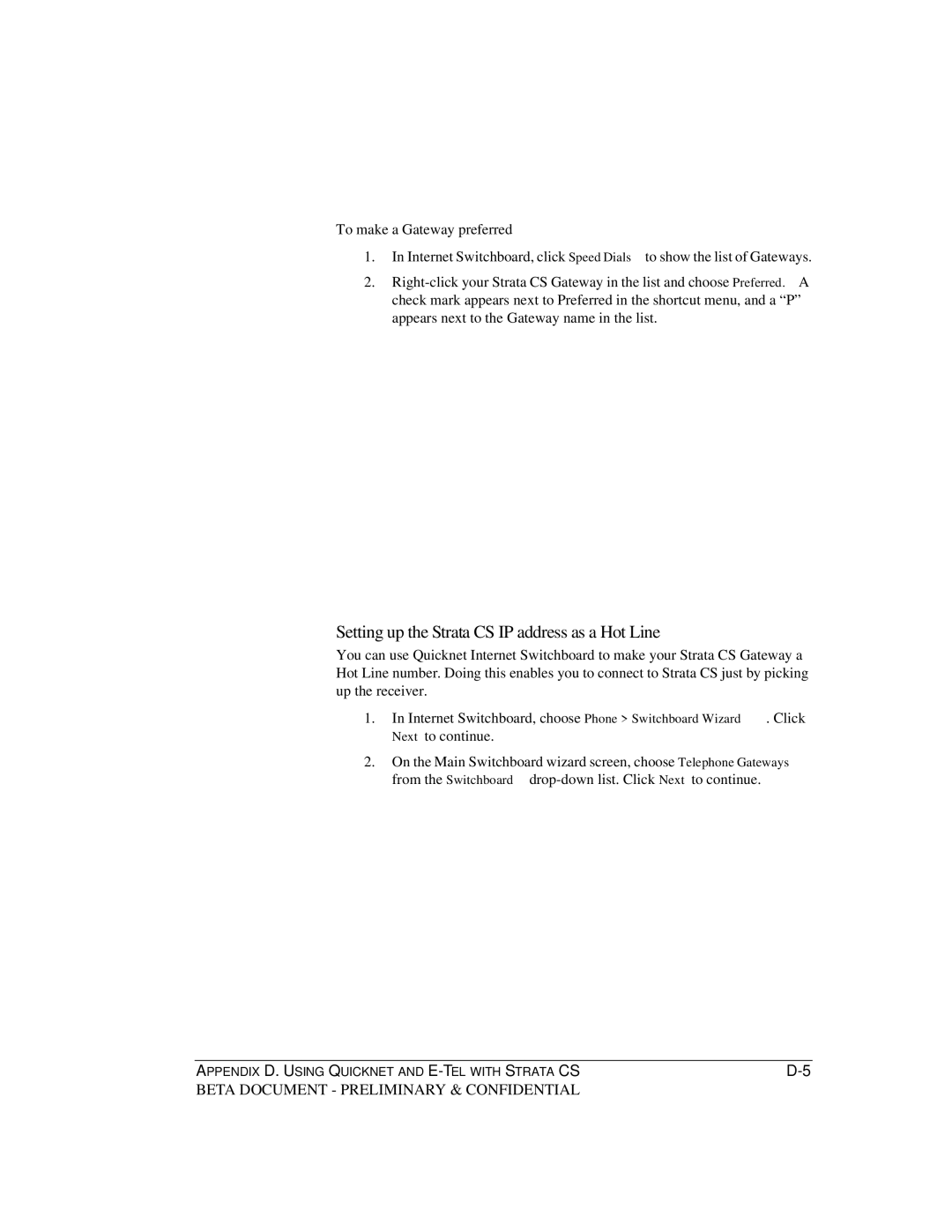 Toshiba Release 4.0 manual Setting up the Strata CS IP address as a Hot Line, To make a Gateway preferred 