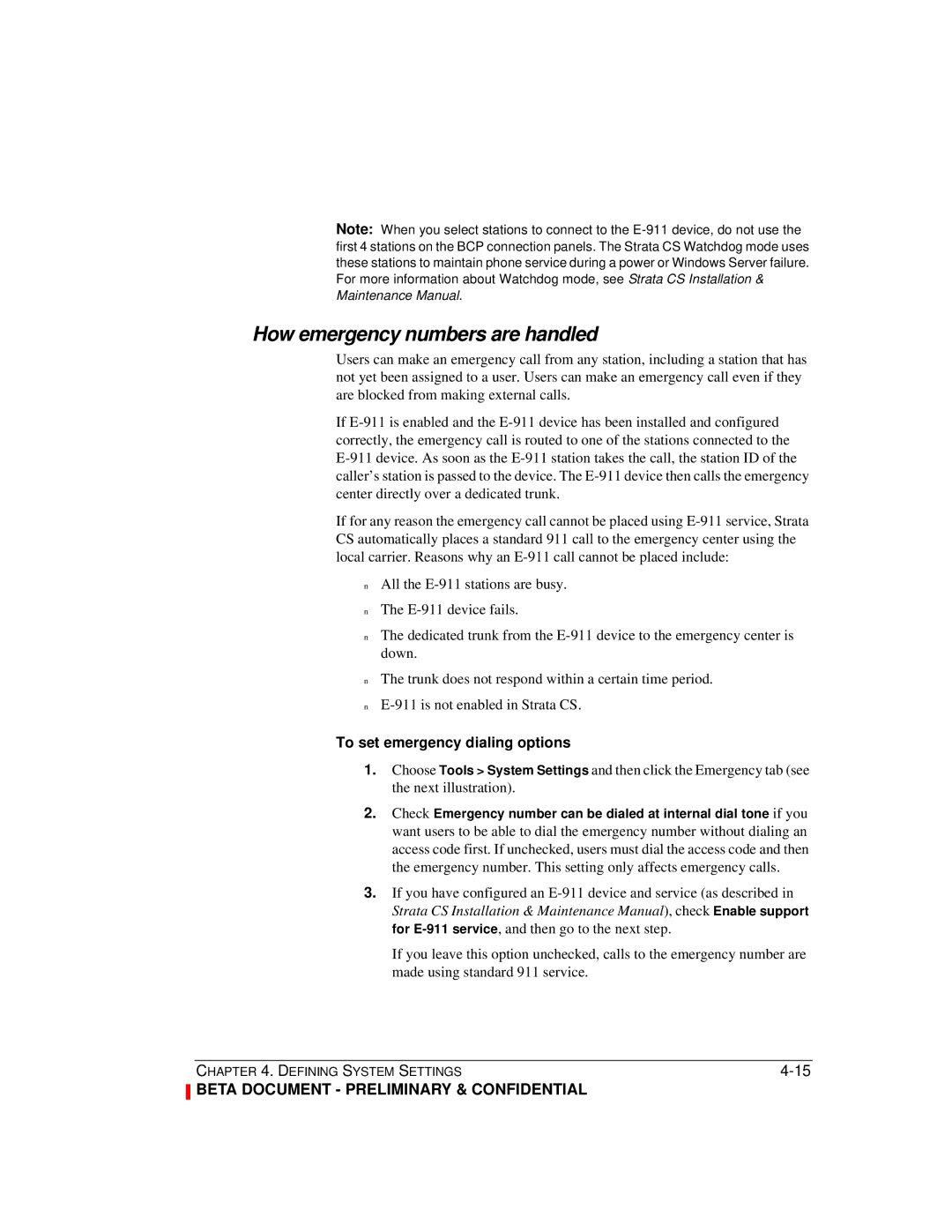 Toshiba Release 4.0 manual How emergency numbers are handled, To set emergency dialing options 