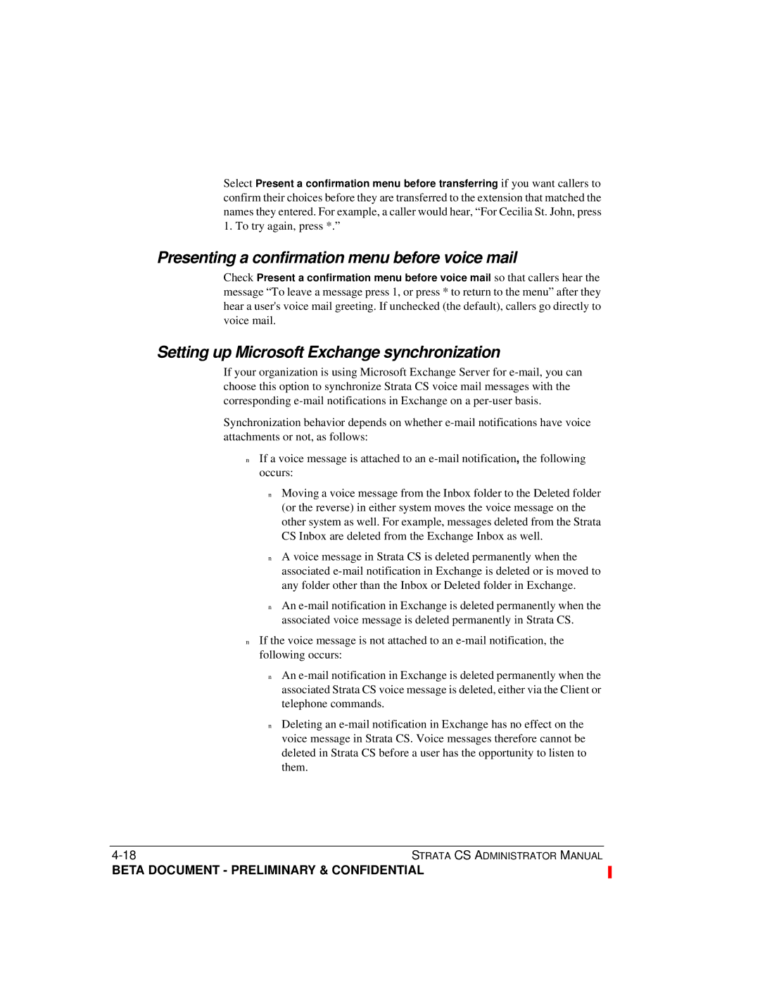 Toshiba Release 4.0 manual Presenting a confirmation menu before voice mail, Setting up Microsoft Exchange synchronization 