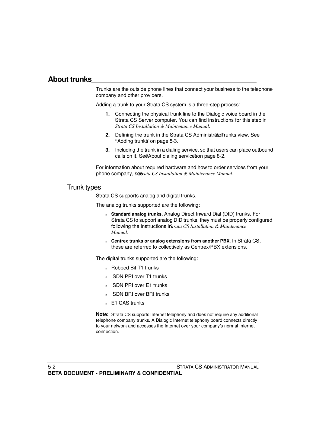 Toshiba Release 4.0 manual About trunks, Trunk types 