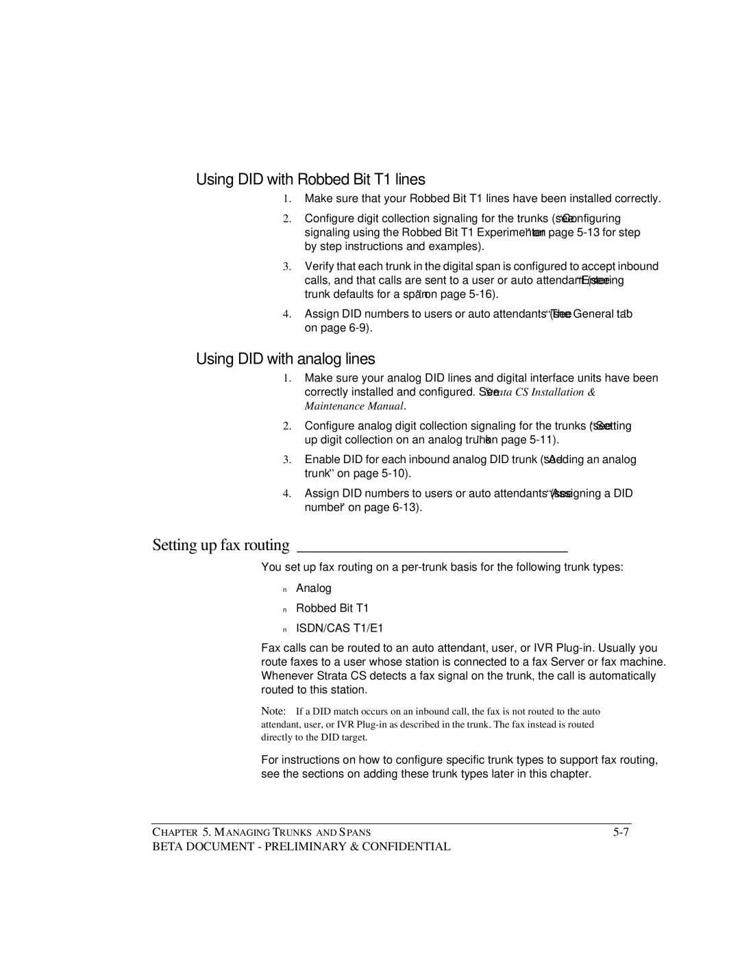 Toshiba Release 4.0 manual Setting up fax routing, Using did with Robbed Bit T1 lines, Using did with analog lines 