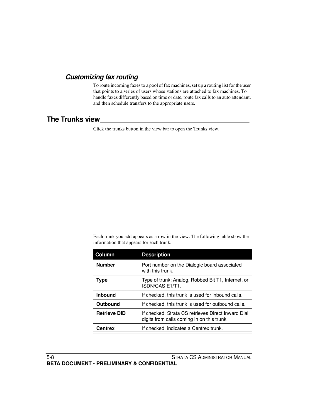 Toshiba Release 4.0 manual Trunks view, Customizing fax routing 