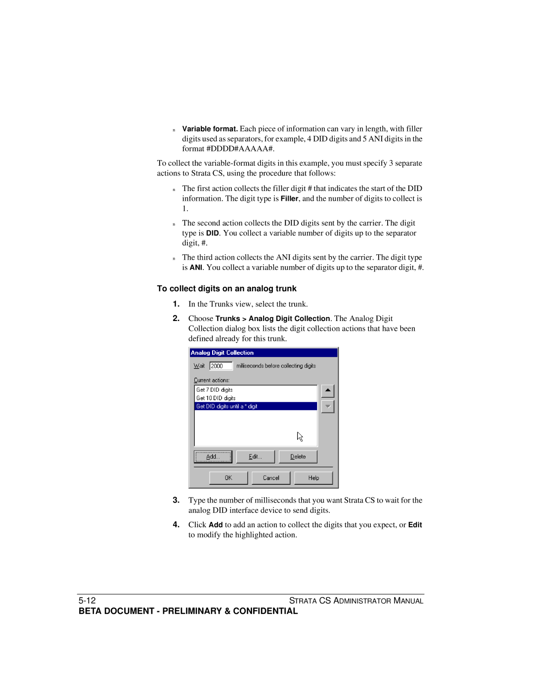 Toshiba Release 4.0 manual To collect digits on an analog trunk, Trunks view, select the trunk 