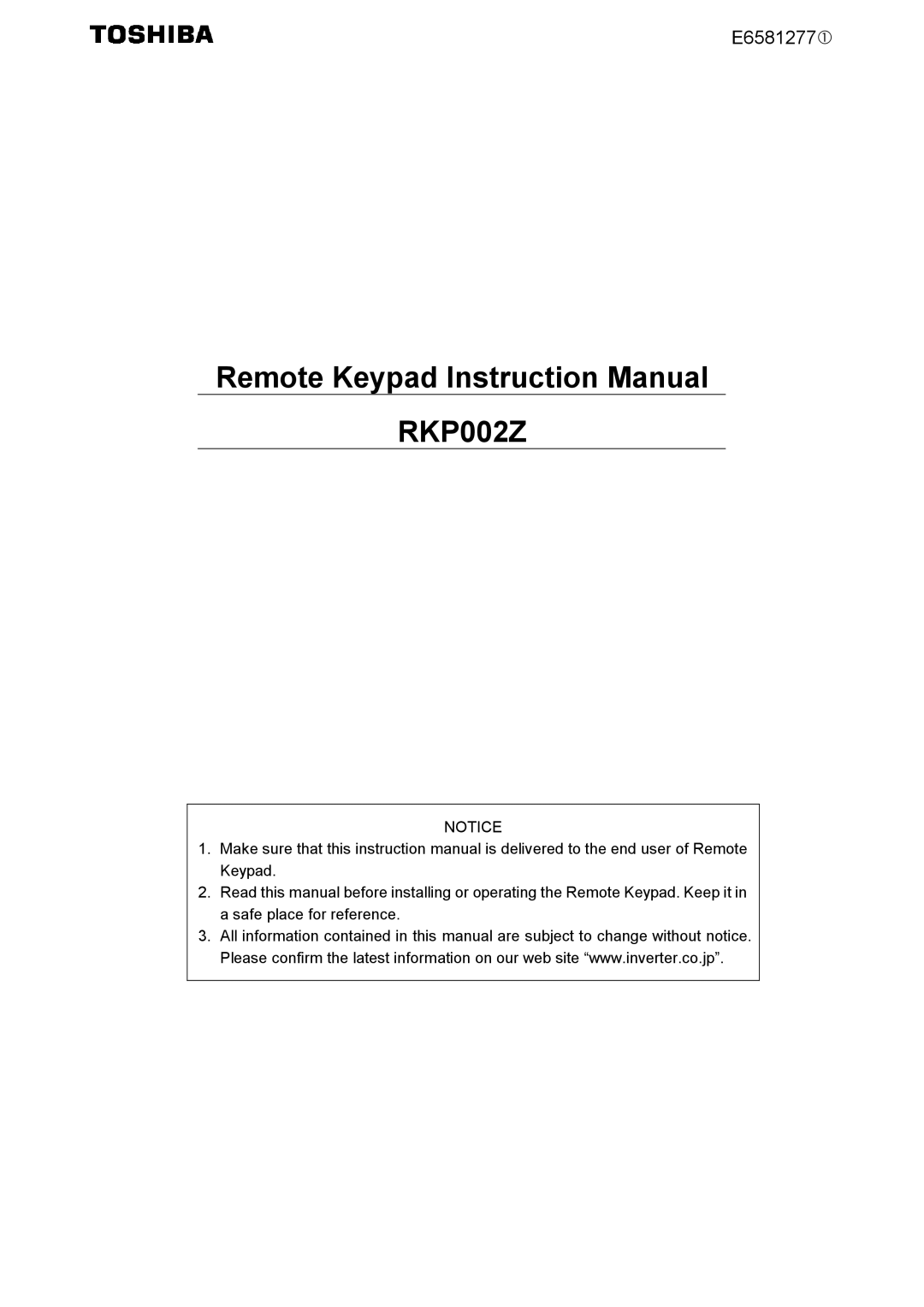 Toshiba RKP002Z instruction manual 