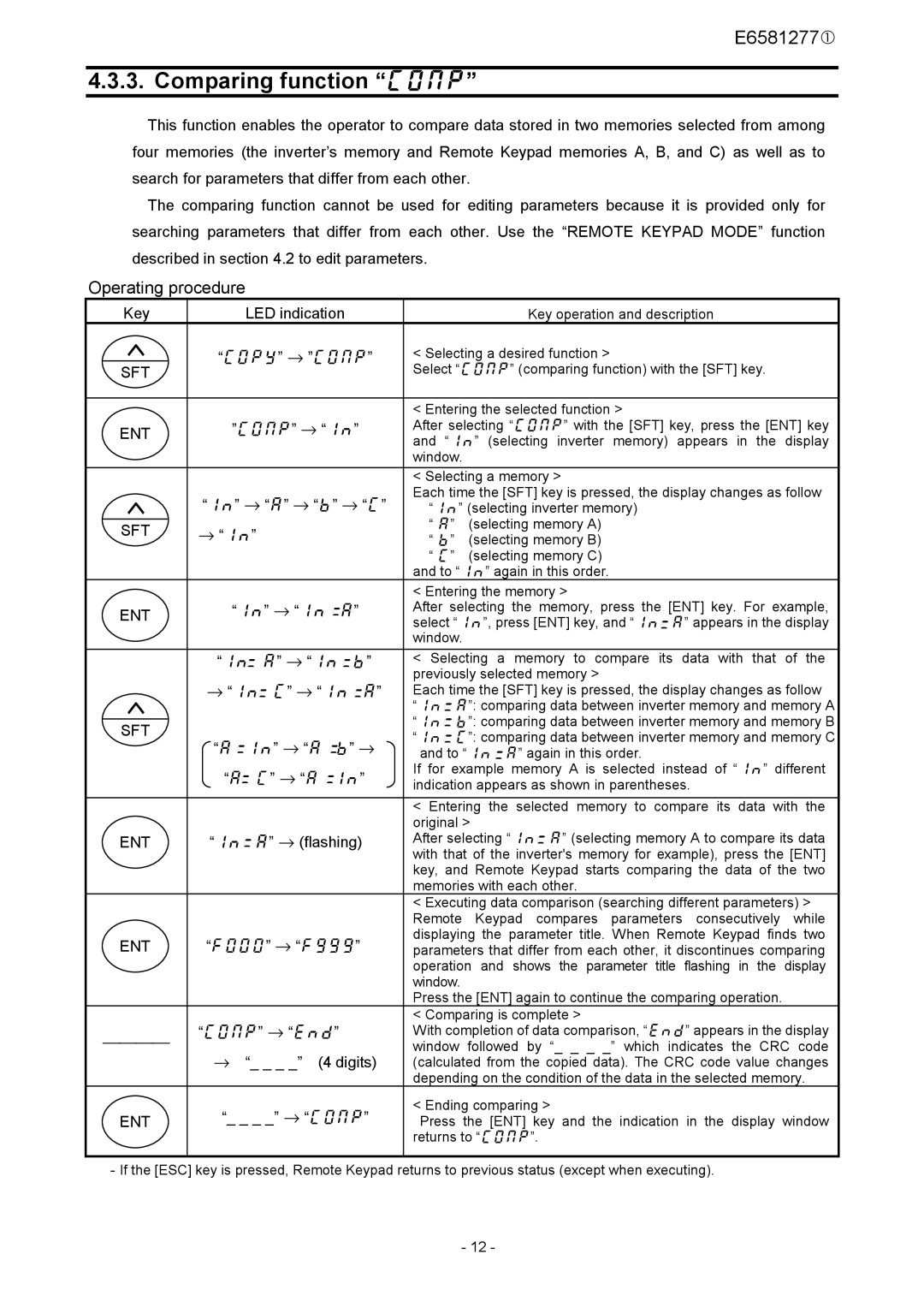 Toshiba RKP002Z instruction manual Comparing function comp 