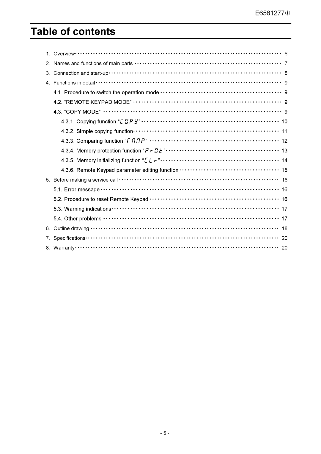 Toshiba RKP002Z instruction manual Table of contents 