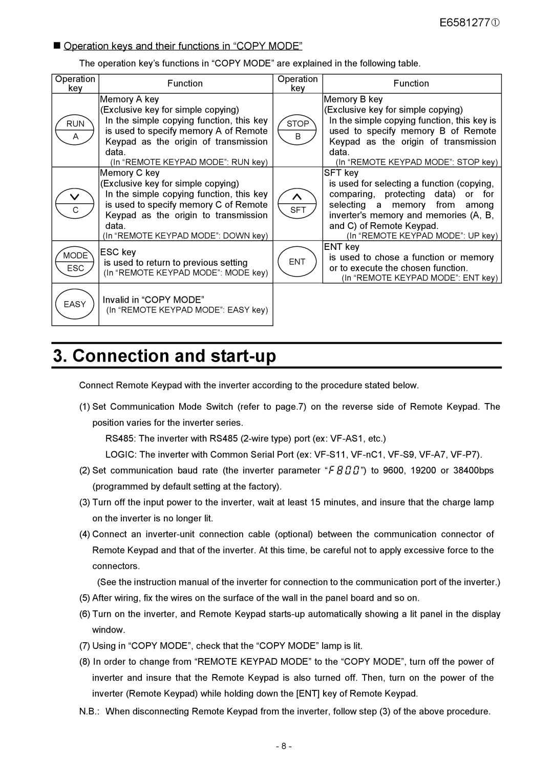 Toshiba RKP002Z instruction manual Connection and start-up, „ Operation keys and their functions in Copy Mode 