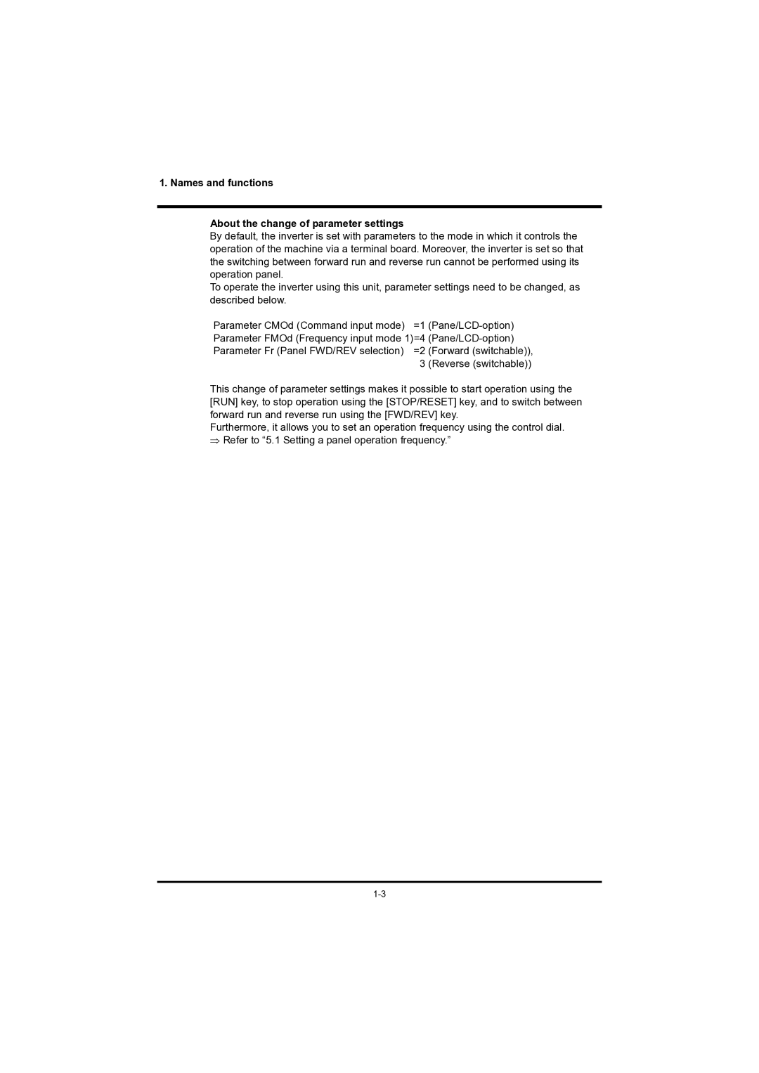 Toshiba RKP004Z instruction manual Names and functions „ About the change of parameter settings 