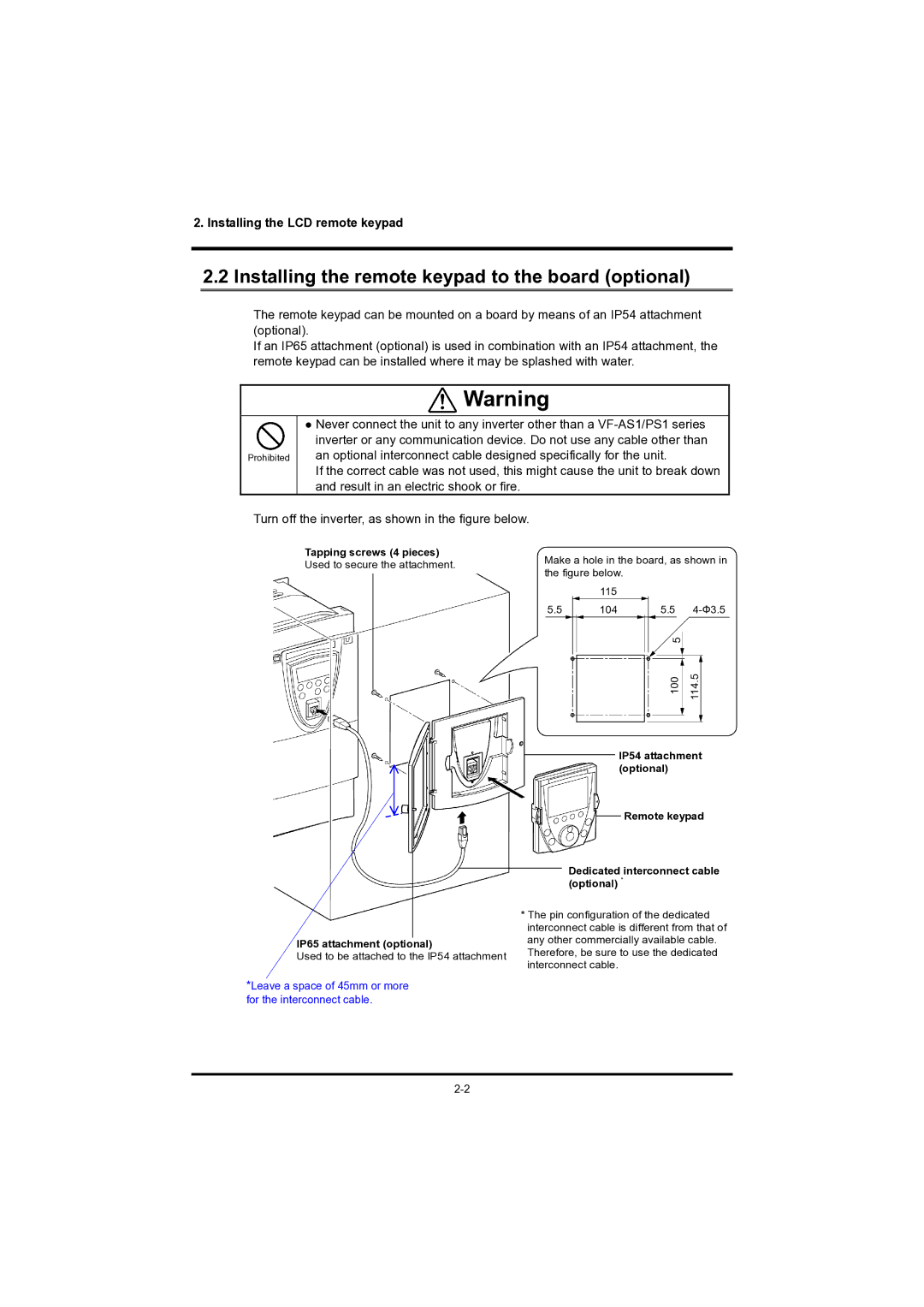 Toshiba RKP004Z instruction manual Installing the remote keypad to the board optional, Installing the LCD remote keypad 