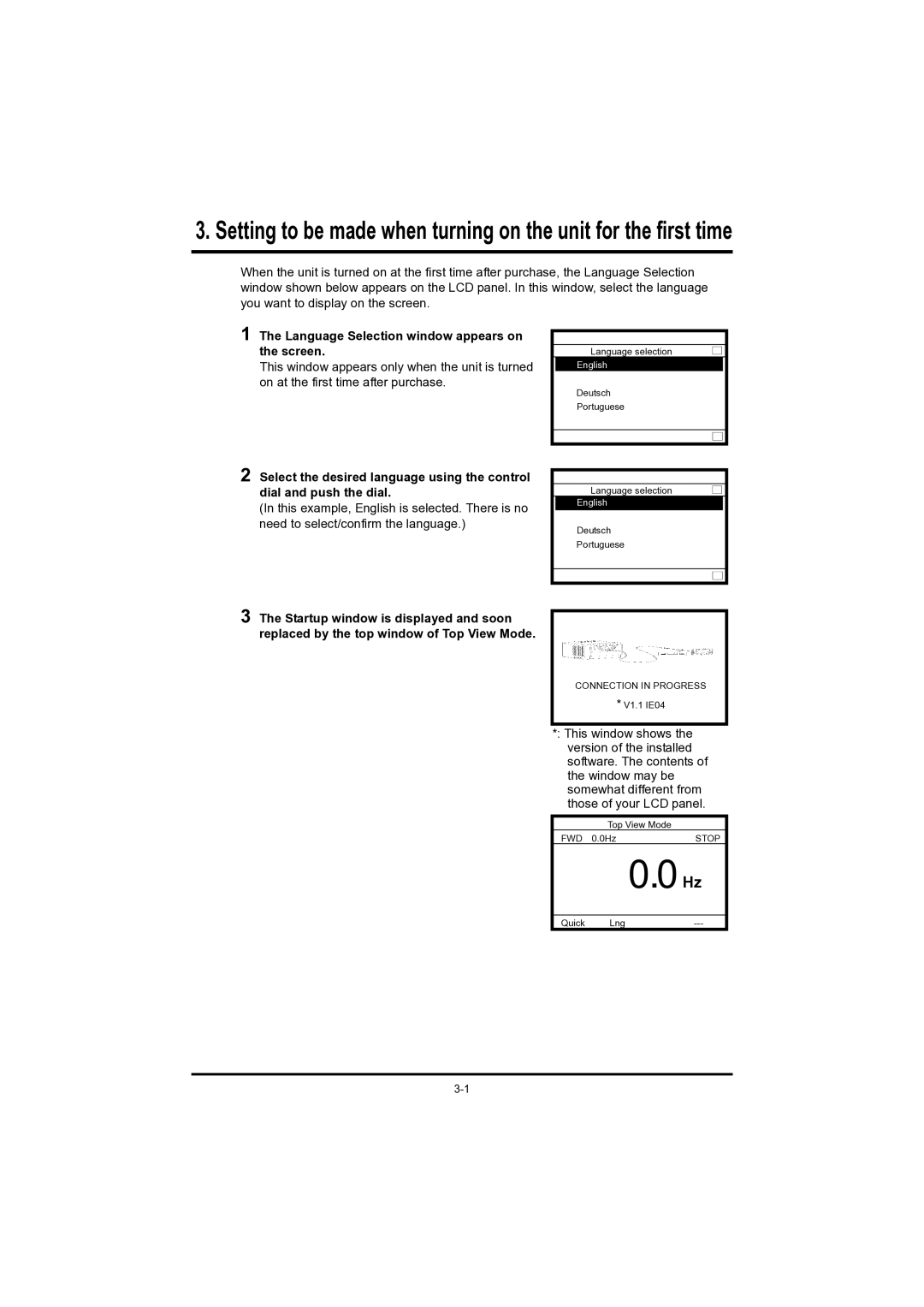 Toshiba RKP004Z instruction manual Language Selection window appears on the screen, インバータ⇒パネル 