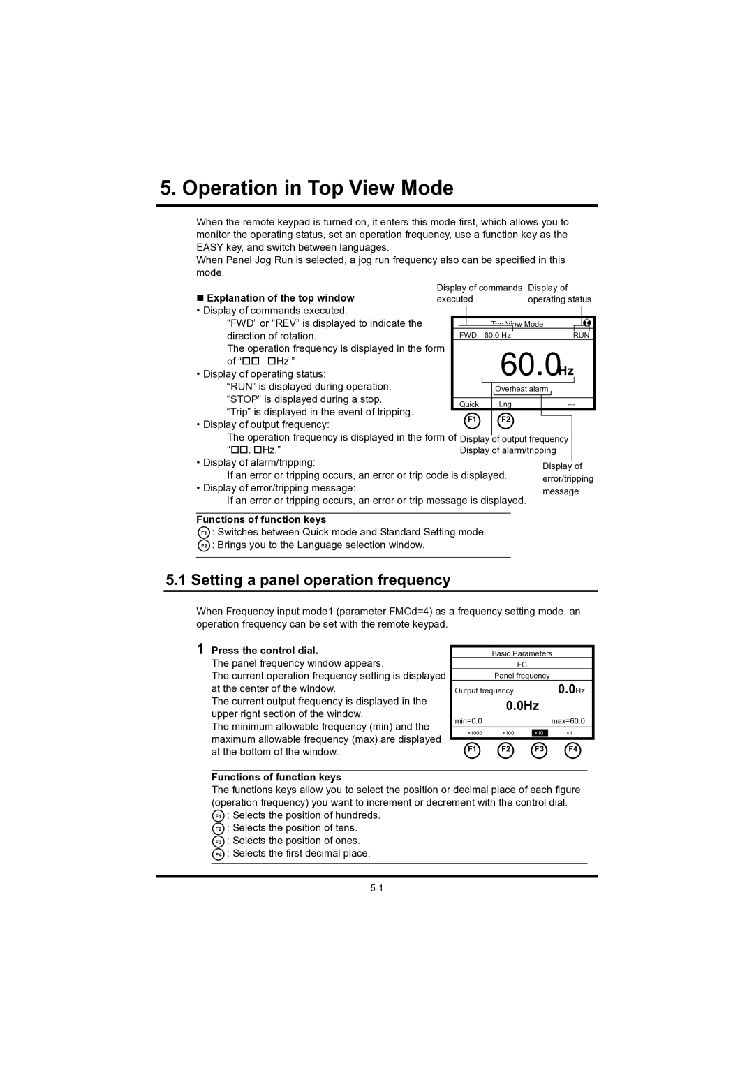 Toshiba RKP004Z Operation. in Top View Modein Top View Mode, Setting a panel operation frequency, Press the control dial 